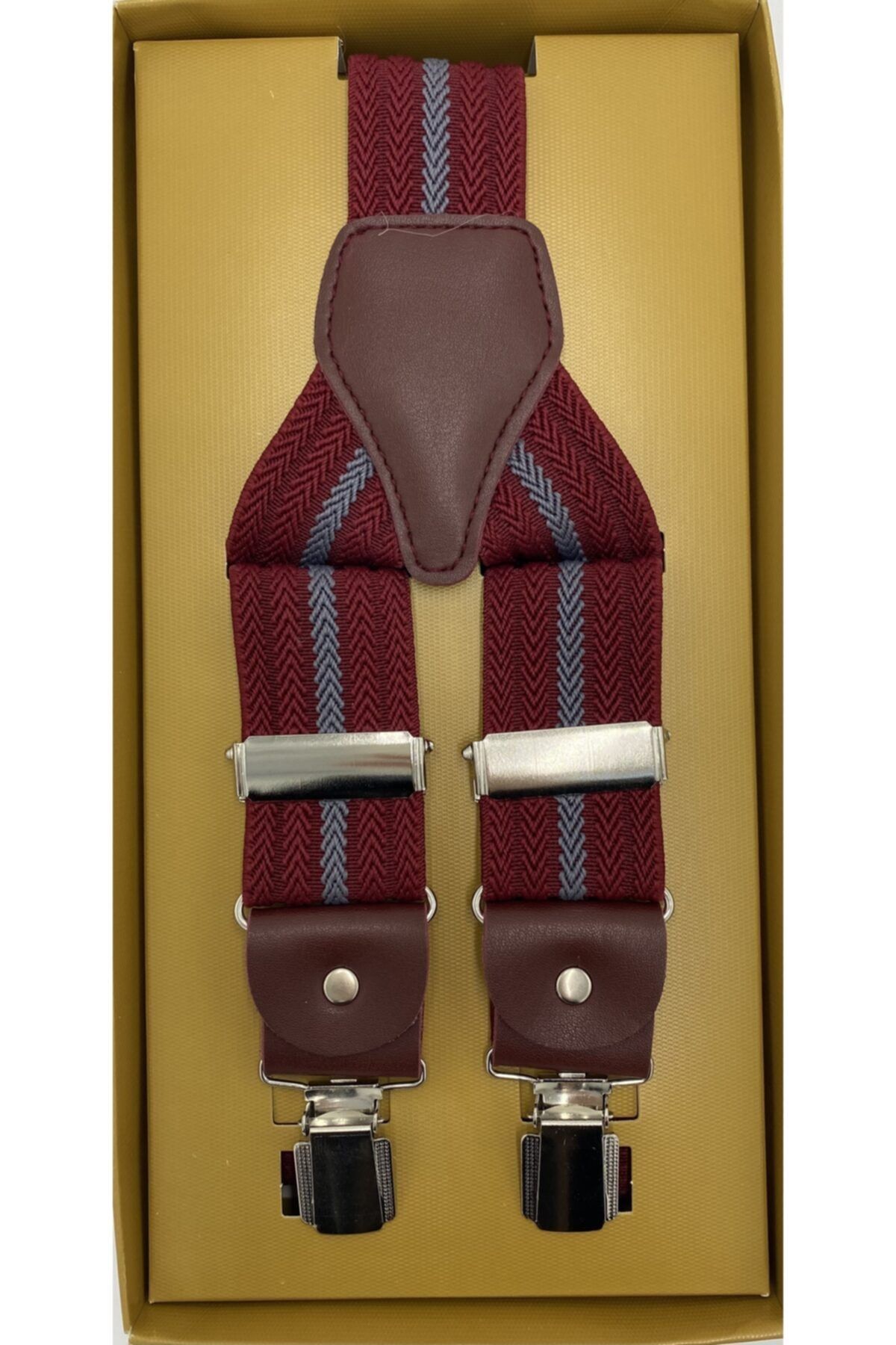 Yage Unisex Bordo Gri Kabartma Desen Pantolon Askısı