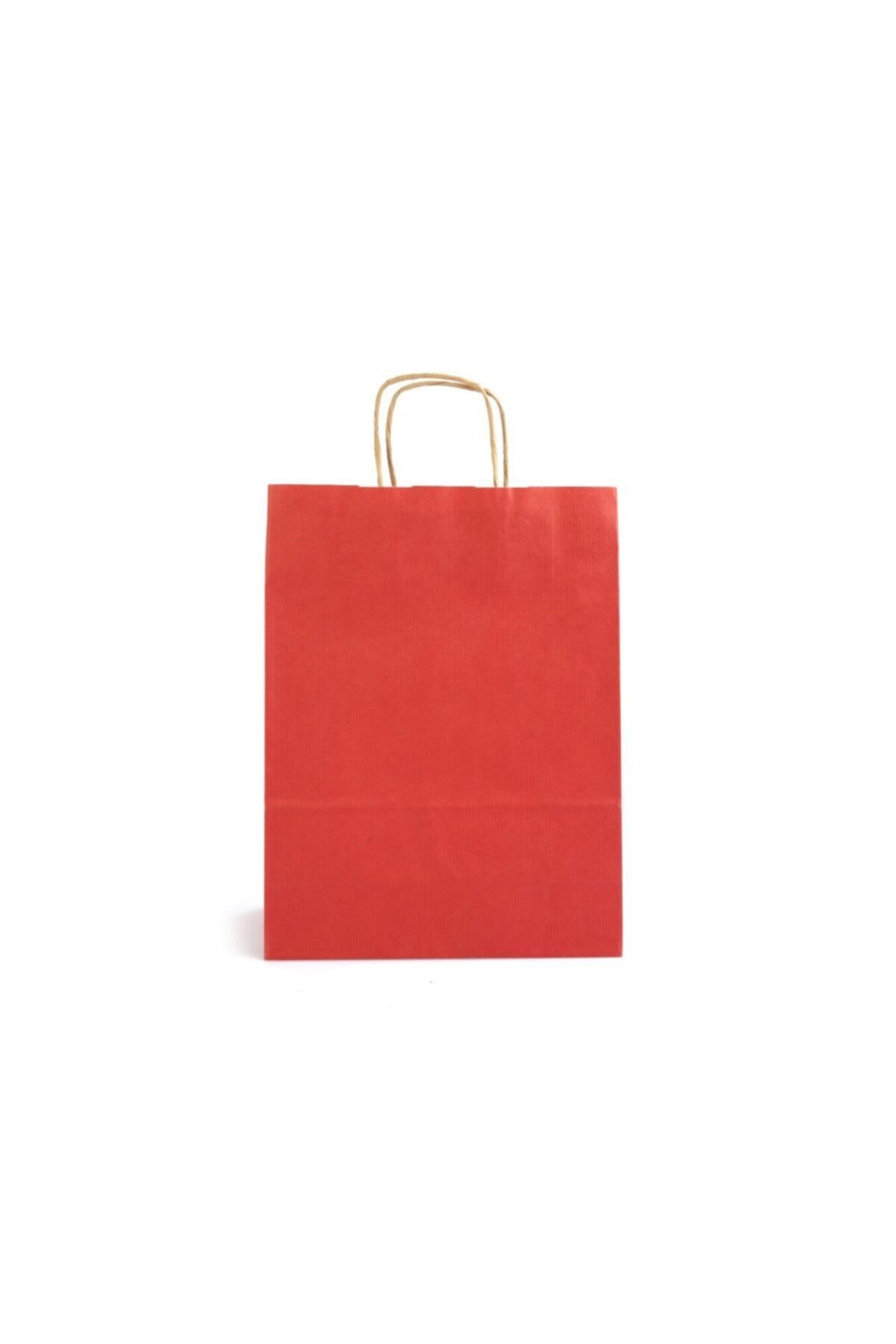 PAKETPARTİ Büküm Saplı Kraft Kağıt Çanta Kırmızı 25x12x31(25'li)