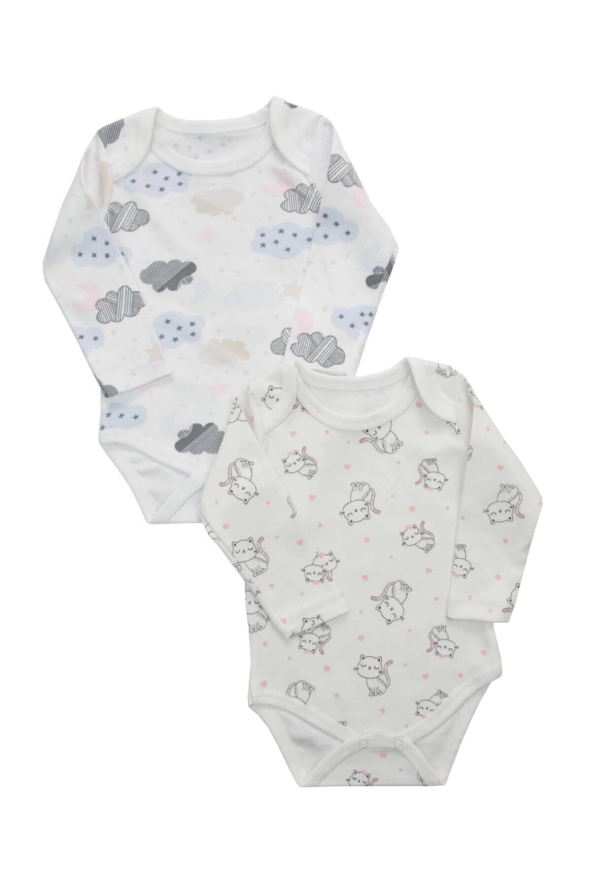 USOBABY Kız Bebek Beyaz Bulutlu Kedili Zıbın Atlet 2li
