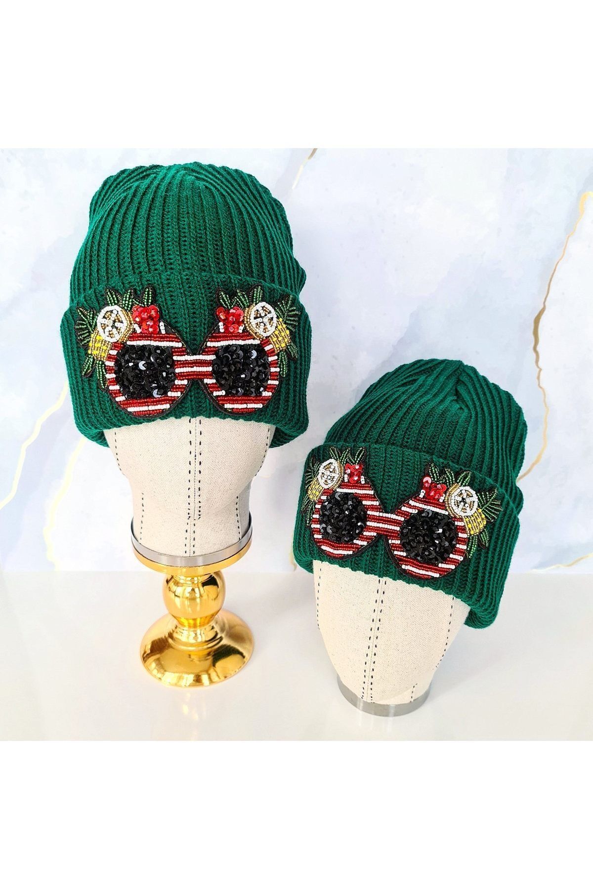 FashionbyTutkuSeyma Anne-Kız Yeşil Maskeli Balo Bere