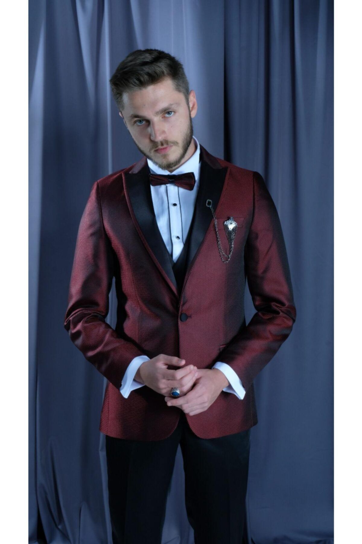 DUANTE Erkek Bordo Smokin Takım Elbise