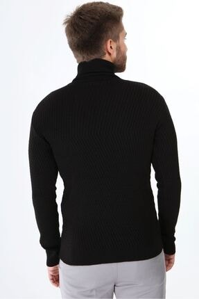 803 7 No Tam Balıkçı Saç Örgü Erkek Kazak Siyah Image 4