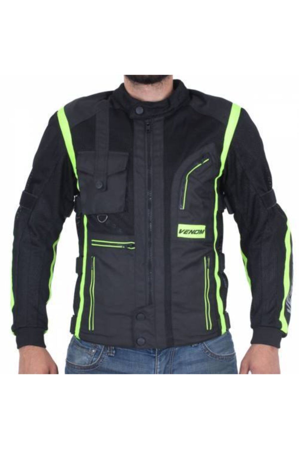 VENOM Cargo Mesh Neon Sarı Siyah Full File Motosiklet Ceketi-montu
