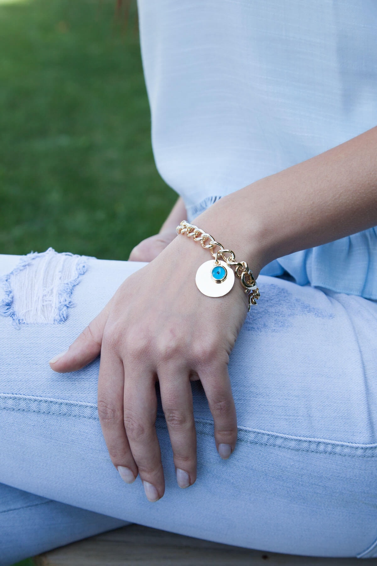 XLady Accessories Kadın Altın Kaplama Nazar Boncuklu Para Detaylı Bileklik