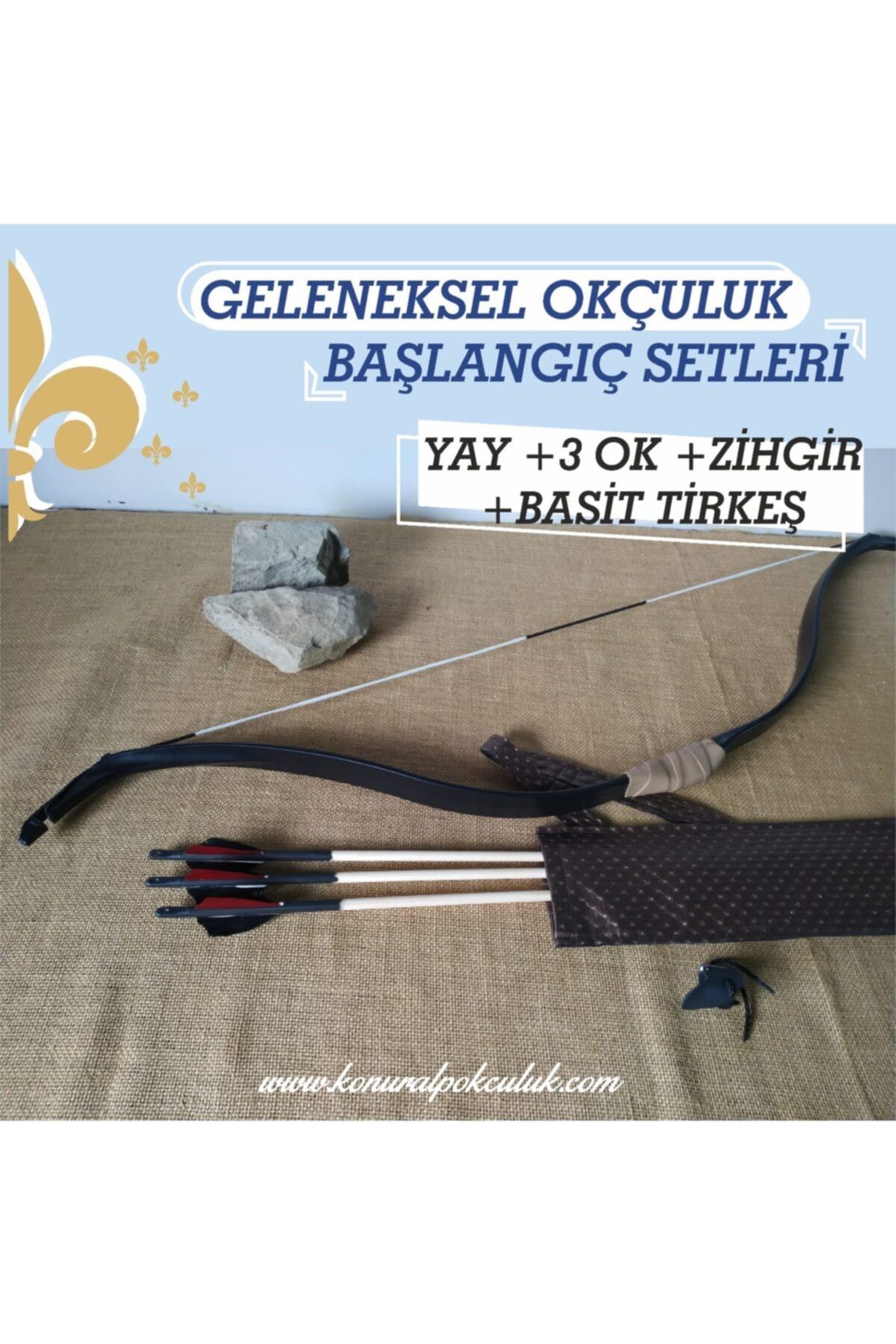 KONURALP OKÇULUK Geleneksel Okçuluk Başlangıç Seti (Basit Tirkeş +3 Ok +zihgir)