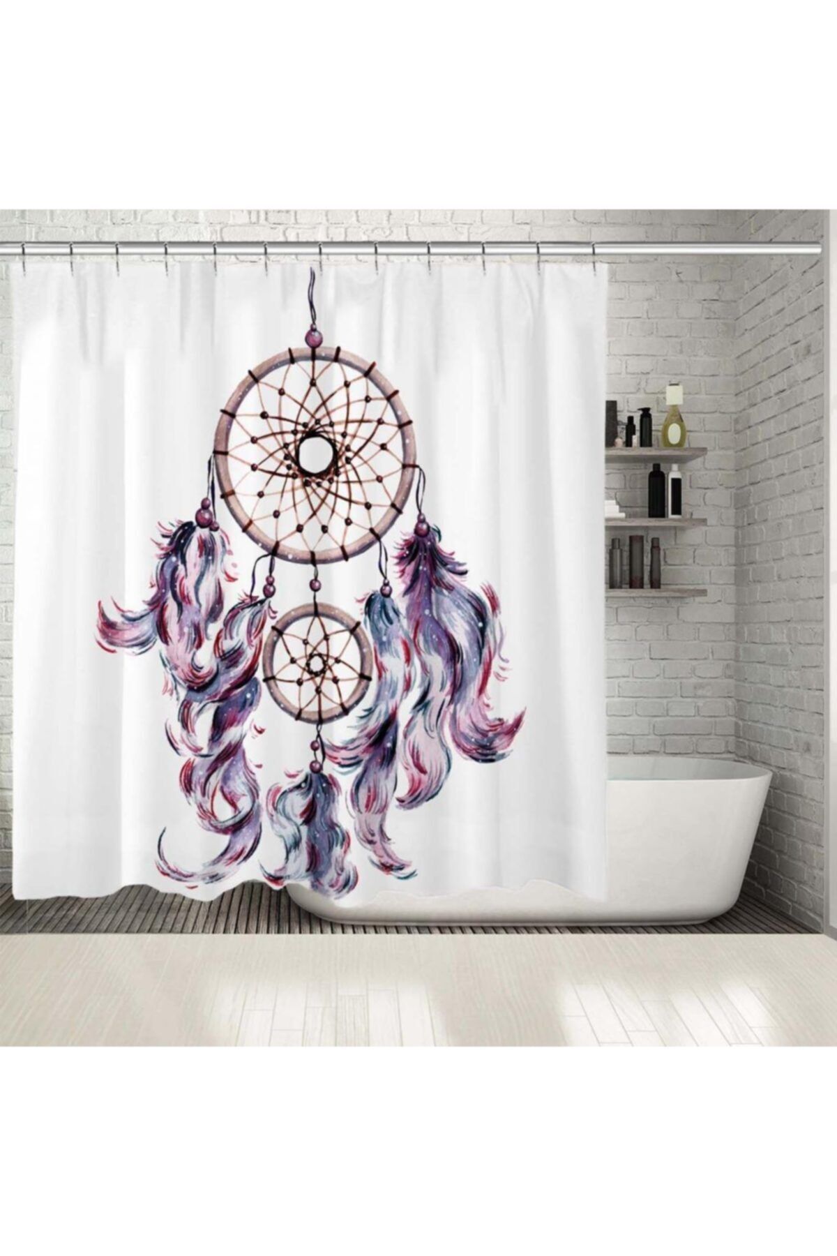 Henge Home Baskılı Duş Perde Suluboya Etkili Mor Tüylü Rüya Kapanı Desen