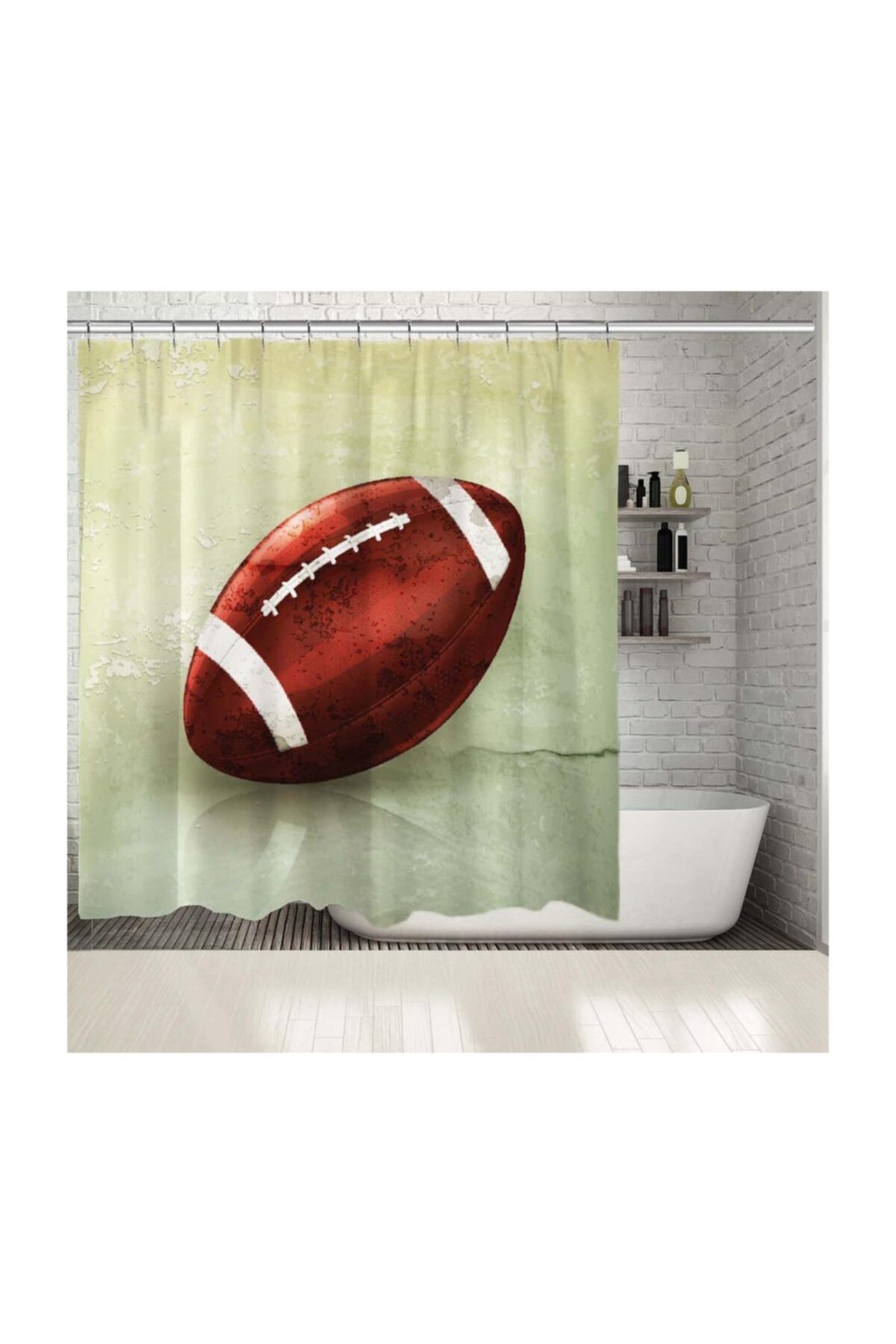 Henge Home Baskılı Duş Perde Amerikan Futbol Topu Deseni