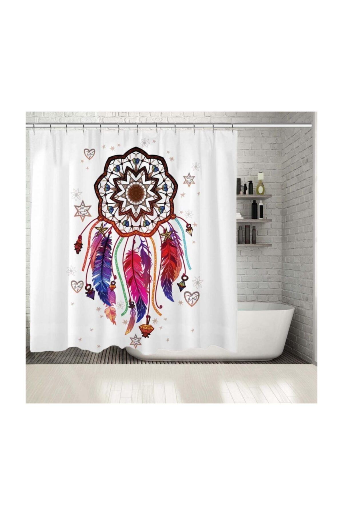 Henge Home Baskılı Duş Perde Tüylü Rüya Kapanı Desenli Pembe Mavi