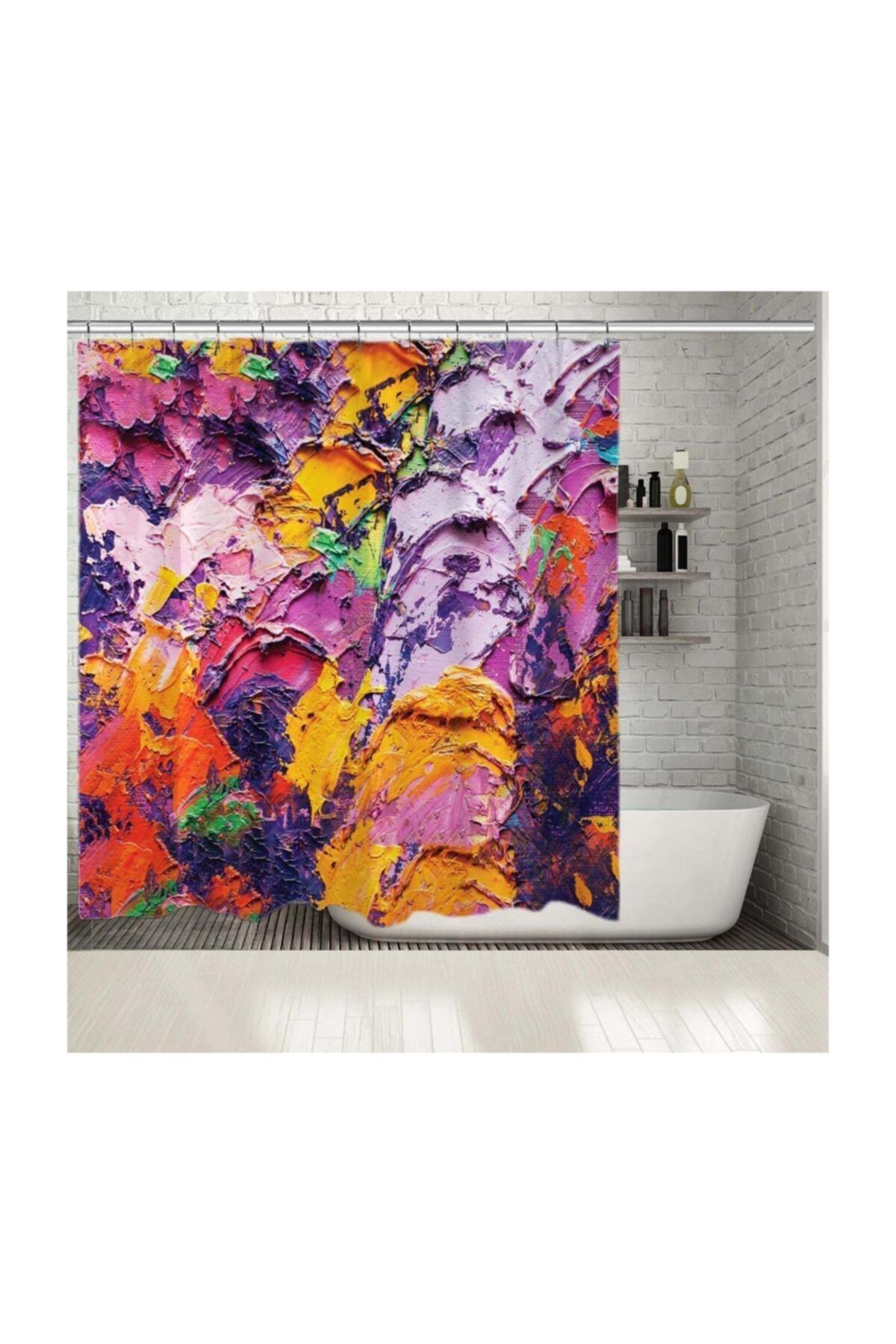 Henge Home Baskılı Duş Perde Yağlı Boya Etkili Boya Darbe Desenli