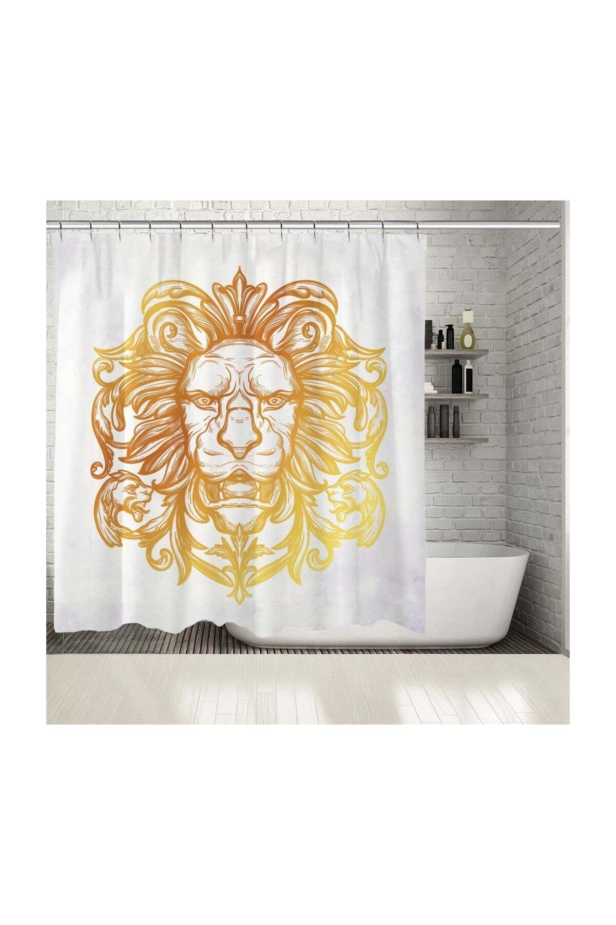 Henge Home Baskılı Duş Perde Aslan Başı Renk Geçiş Desenli