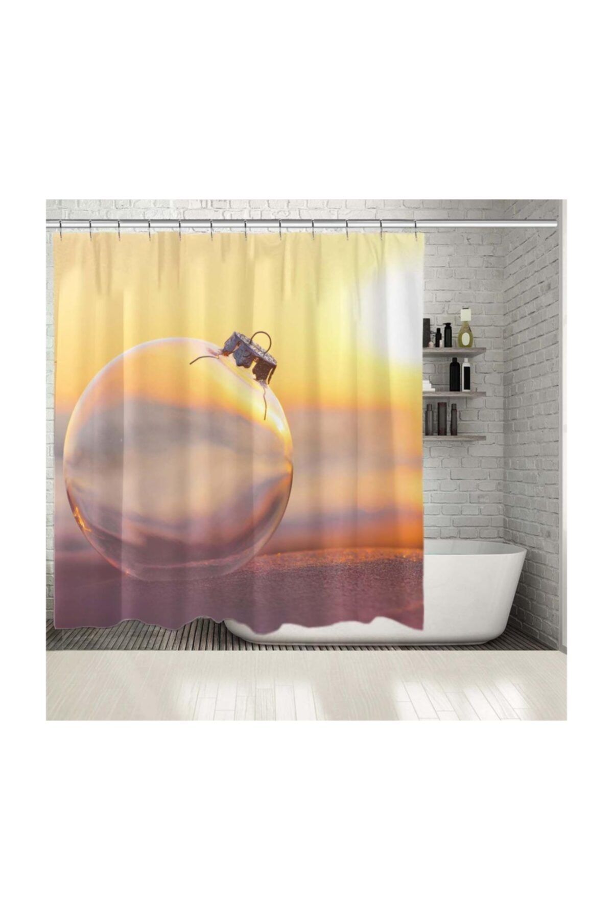 Henge Home Baskılı Duş Perde Kumsal Güneş Cam Top Deseni