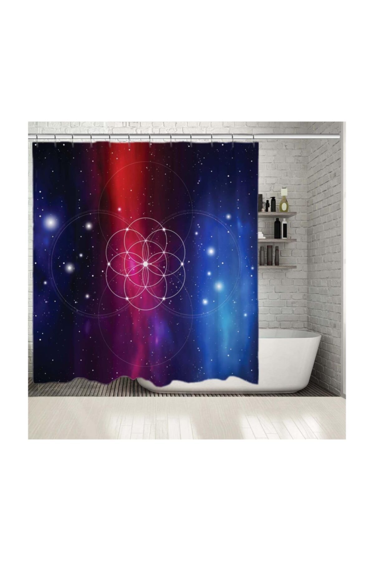 Henge Home Baskılı Duş Perde Astronoloji Renkli Geometrik Şekil Desenli