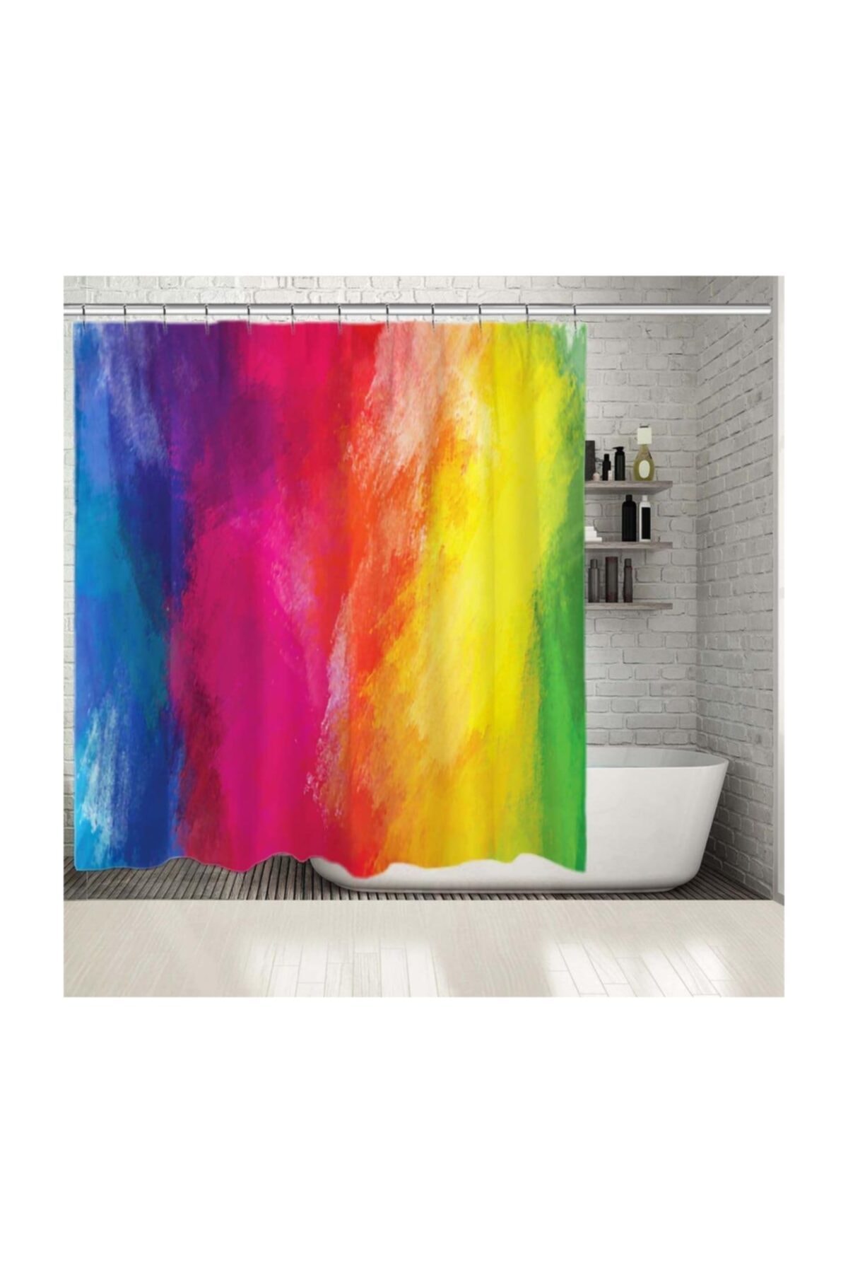 Henge Home Baskılı Duş Perde Çok Renkli Yağlı Boya Desenli