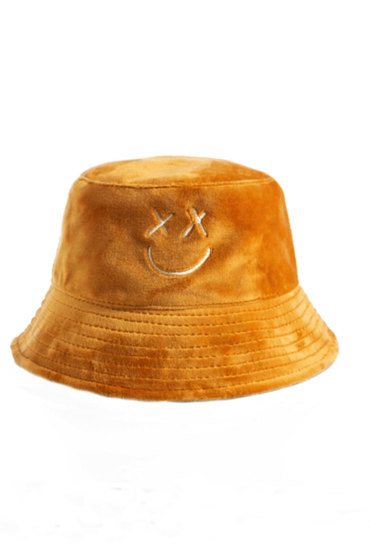 ŞapkaMania Unisex Hardal Sarısı Killing Smile Kadife Bucket Şapka
