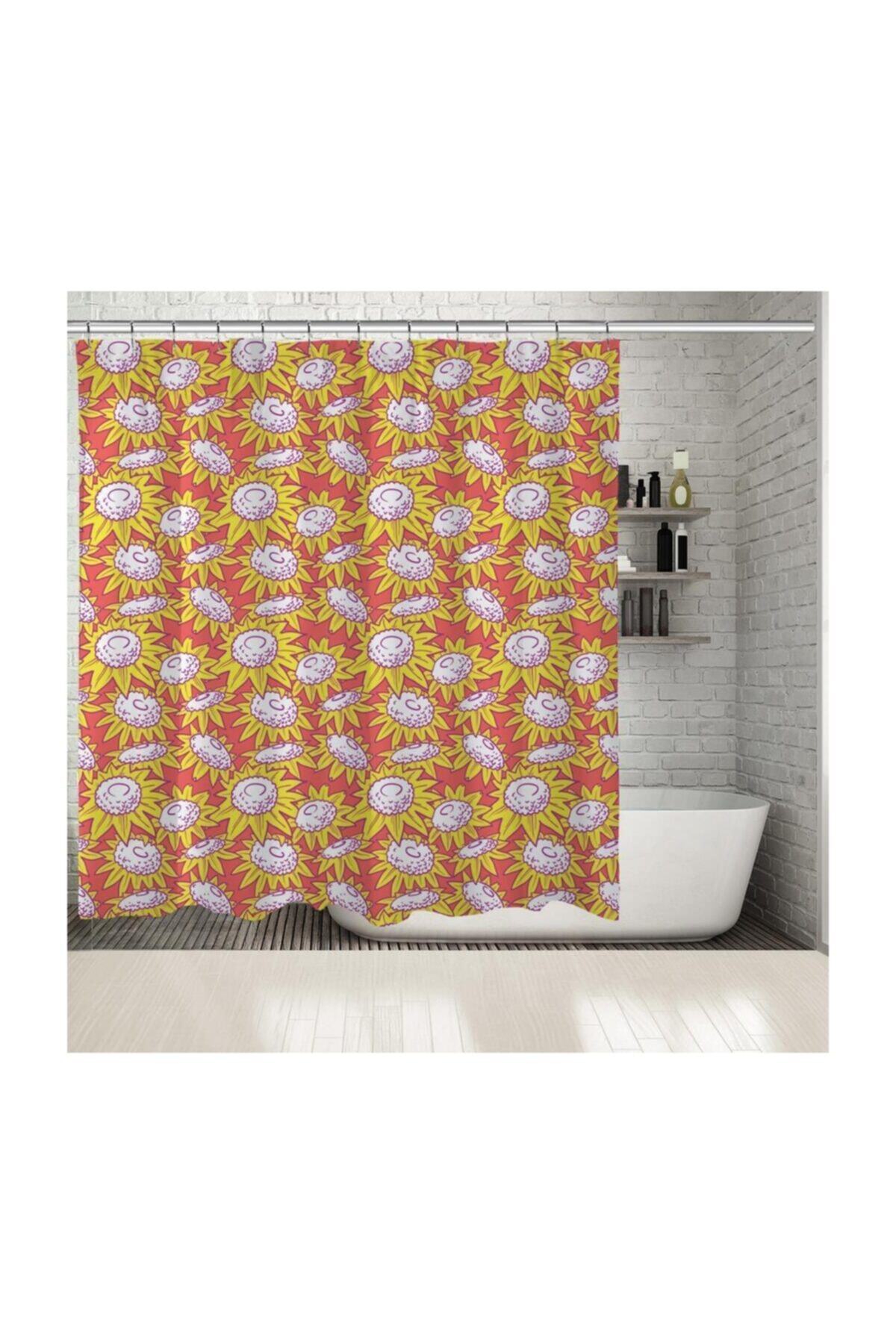 Henge Home Baskılı Duş Perde Pop-Art Sanatı Etkili Ay Çiçeği Desenli
