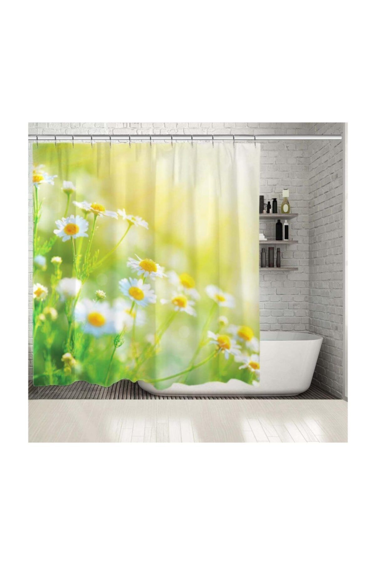 Henge Home Baskılı Duş Perde Güneş Parlama Papatma Desenli