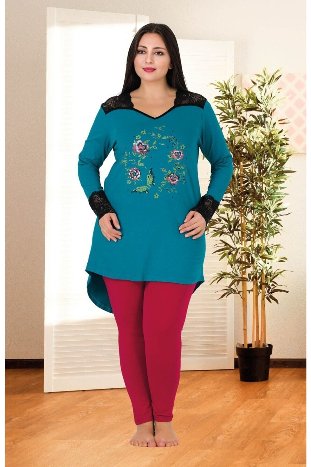 MASSİMO BAZAAR Kadın Yeşil Büyük Beden Pijama Takımı