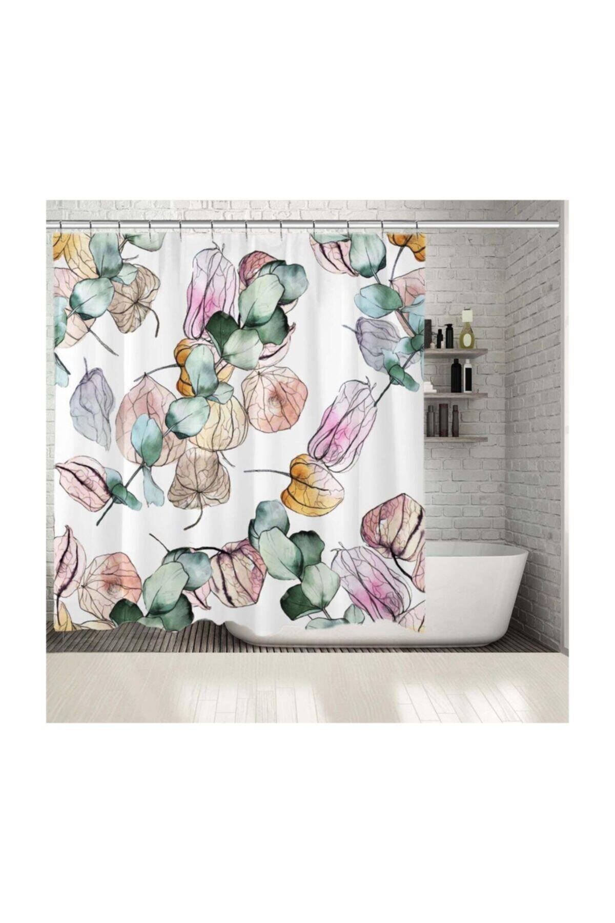 Henge Home Baskılı Duş Perde Botanik Çiçek Desenli Renkli