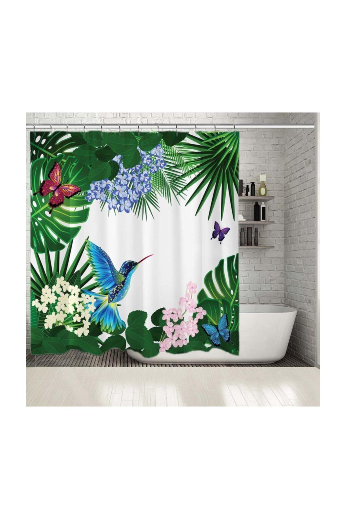 Henge Home Baskılı Duş Perde Tutku Çiçek Soyut Çiçek Desenli