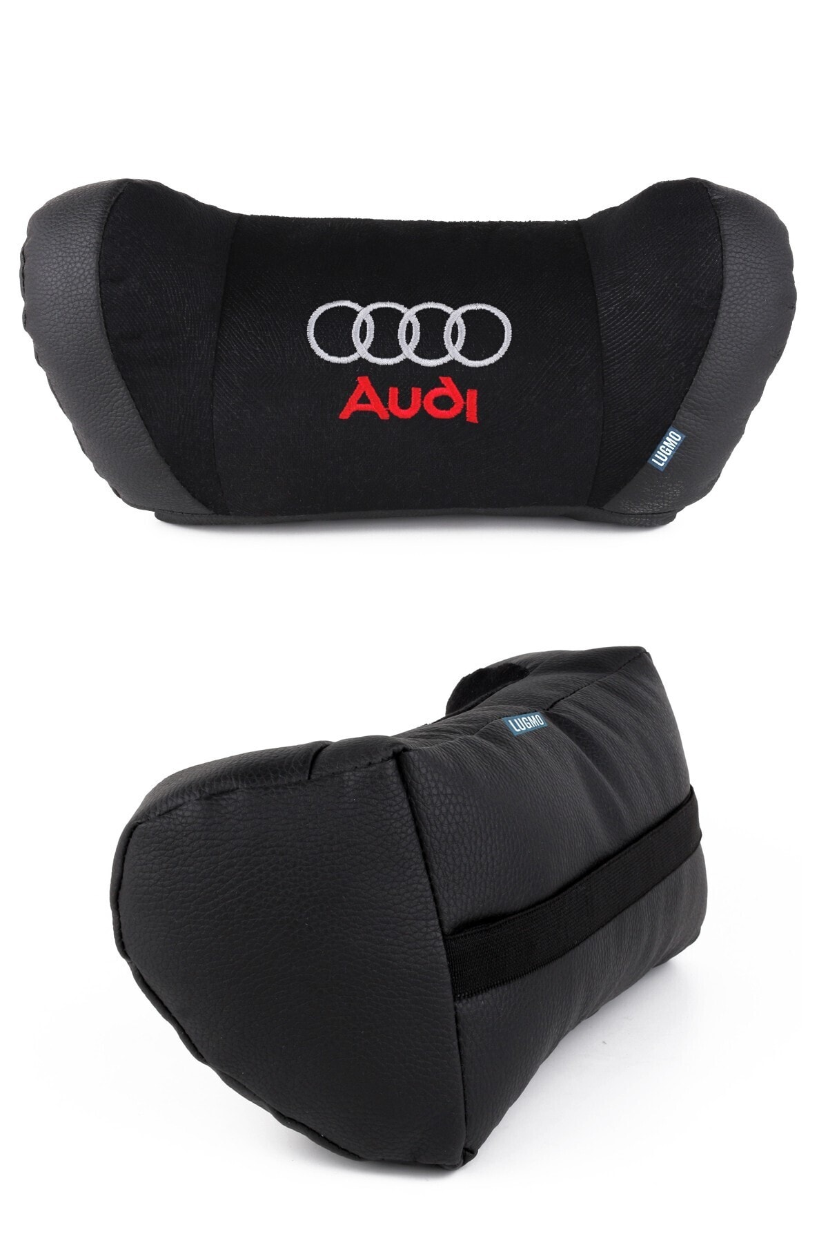 LUGMO Audi Logolu Araç Oto Koltuk Başlık Yastığı 5d Özellikli Siyah Renk 2 Adet