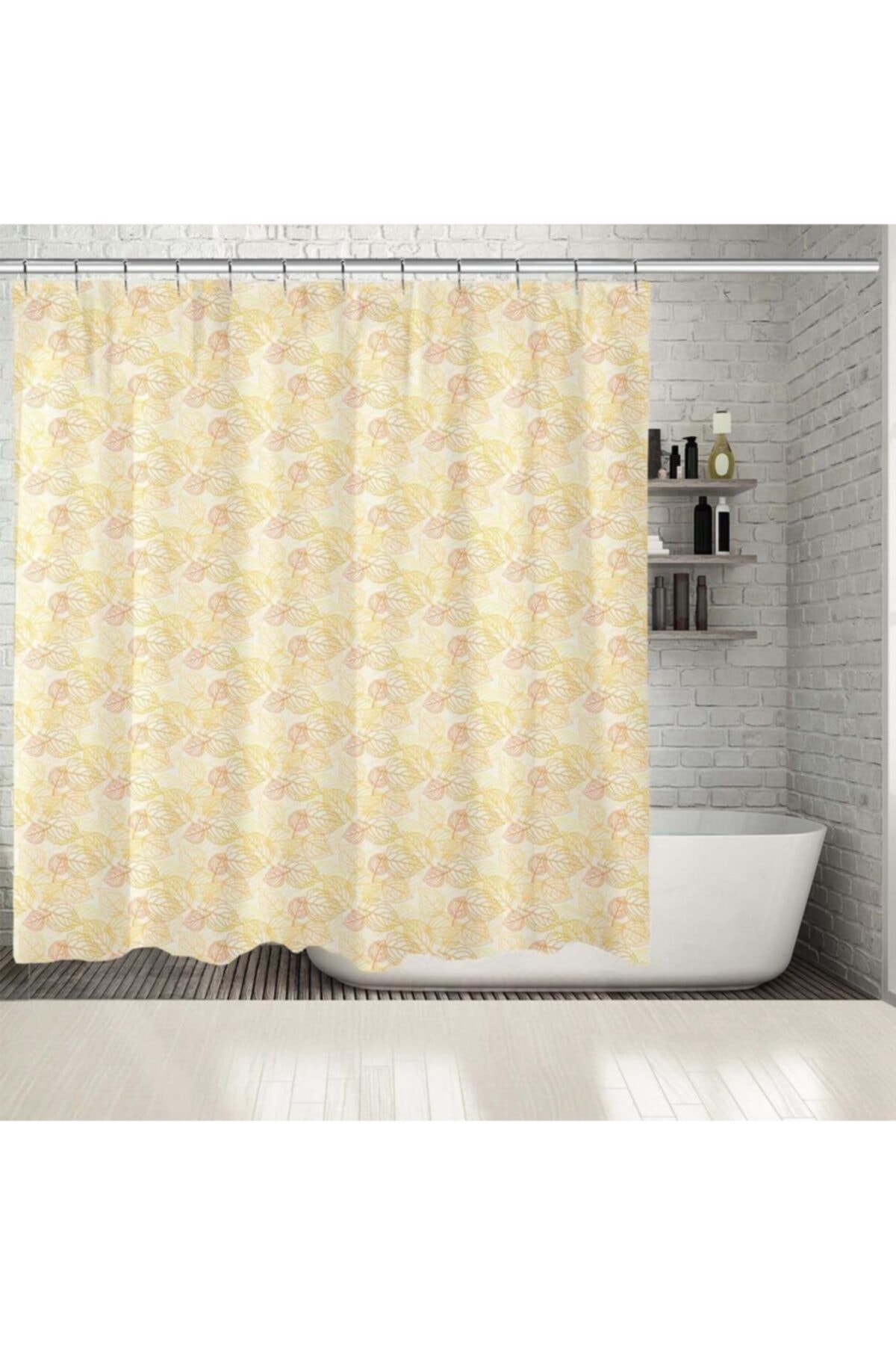 Henge Home Baskılı Duş Perde Sarı Turuncu Yaprak Sonbahar Baskılı