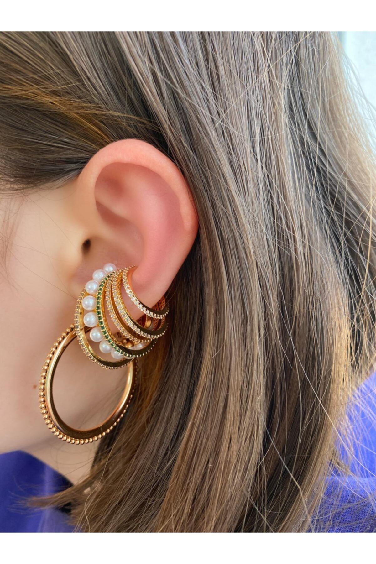 mrs.serpilaccessory Çoklu Incili Ear Cuf Küpe