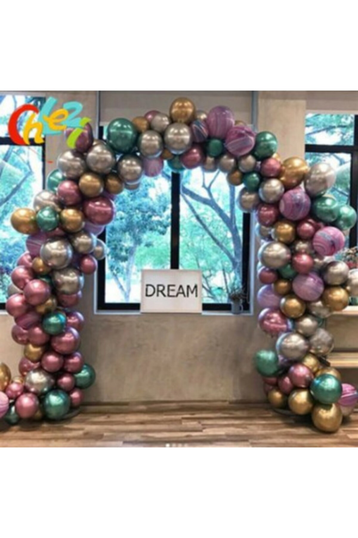 Partini Seç 5 Metre Zincirli Krom Balon Doğum Günü Seti 125 Adet Krom Balon Karışık
