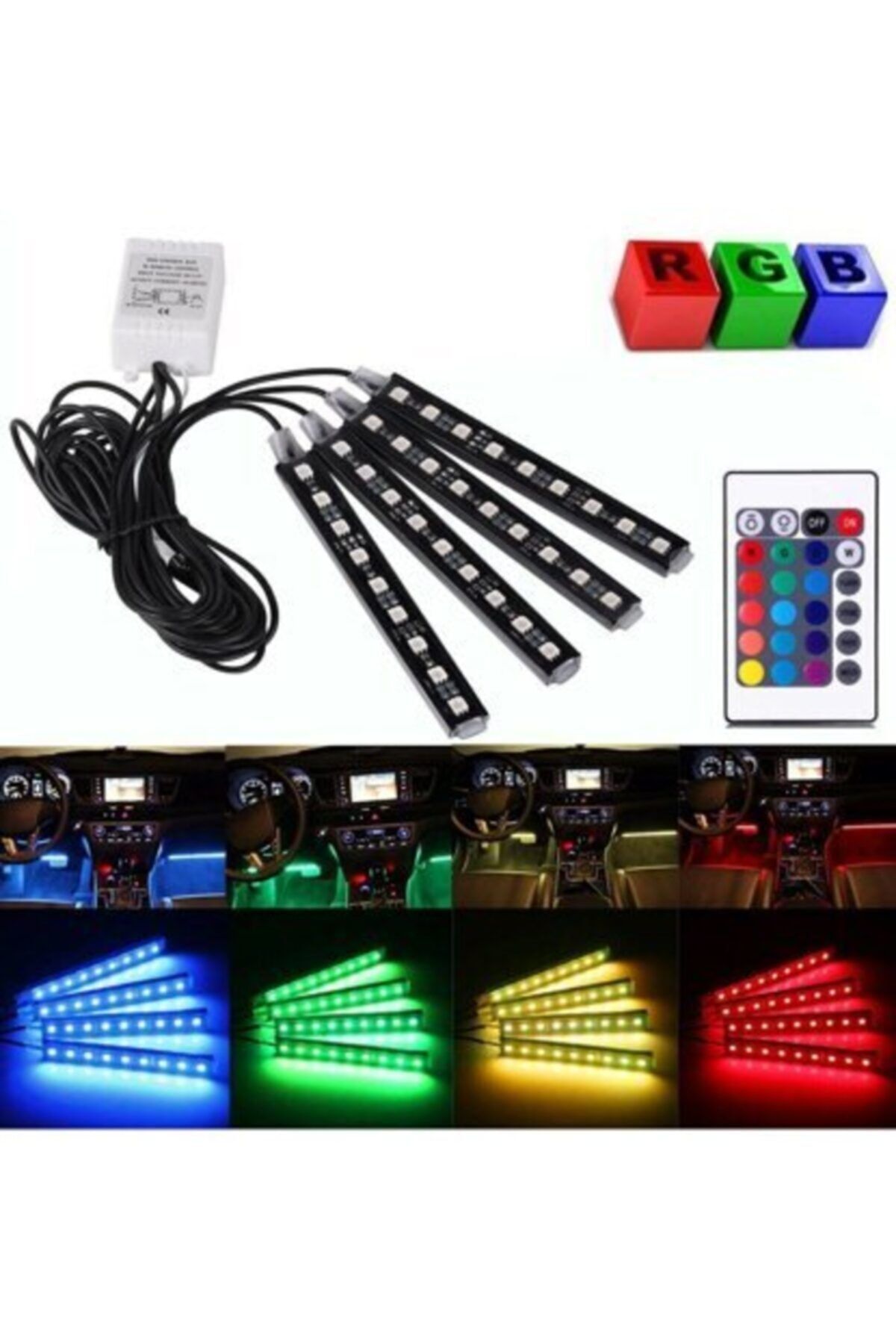 DGR Araç Içi Aydınlatma Kumandalı Müziğe Duyarlı 12 Led Ayak Altı Led -7 Renk Rgb