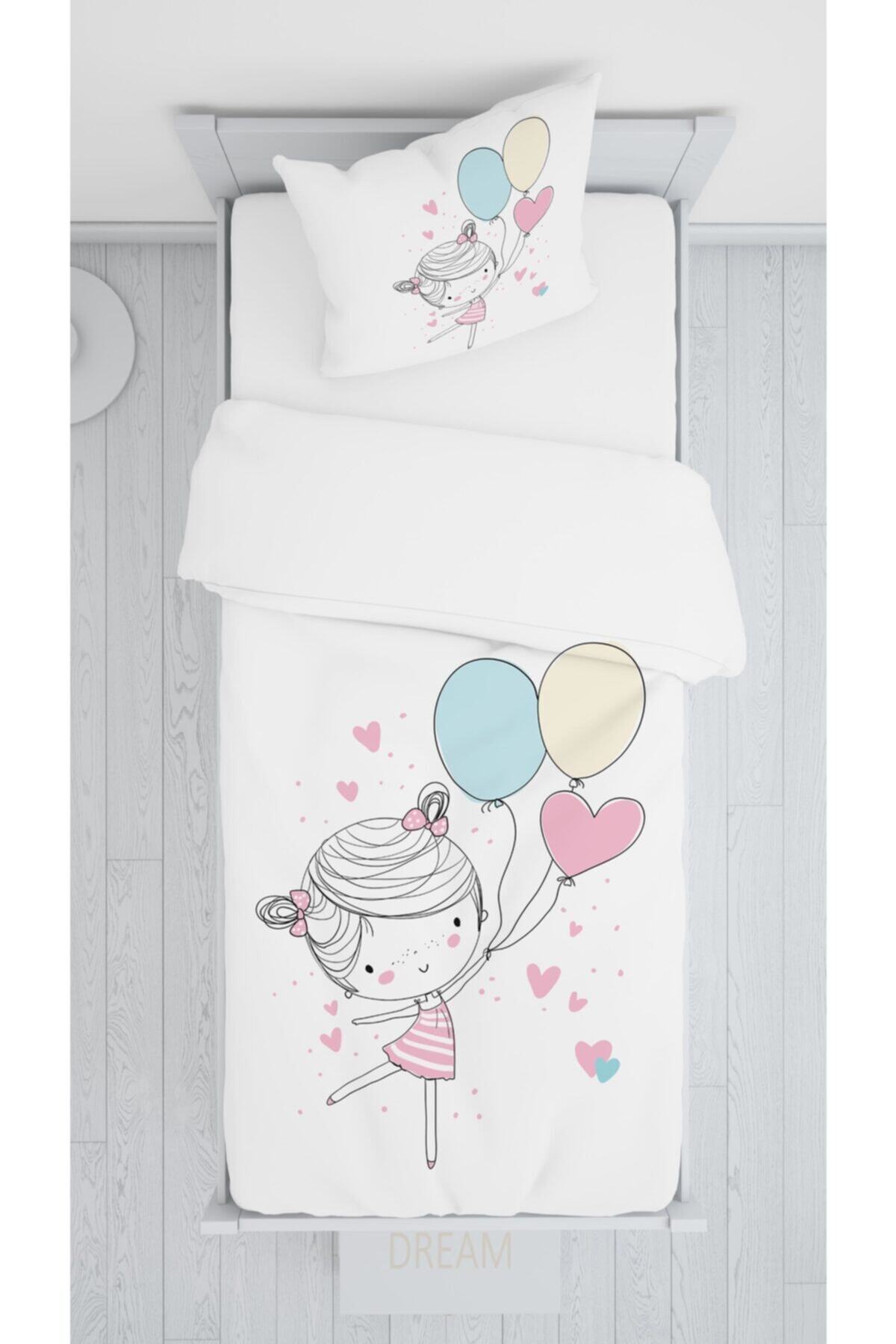 halımarkt Hm-b23 Sevimli Uçan Balonlu Kız Sadece Yatak Örtüsü 140x220