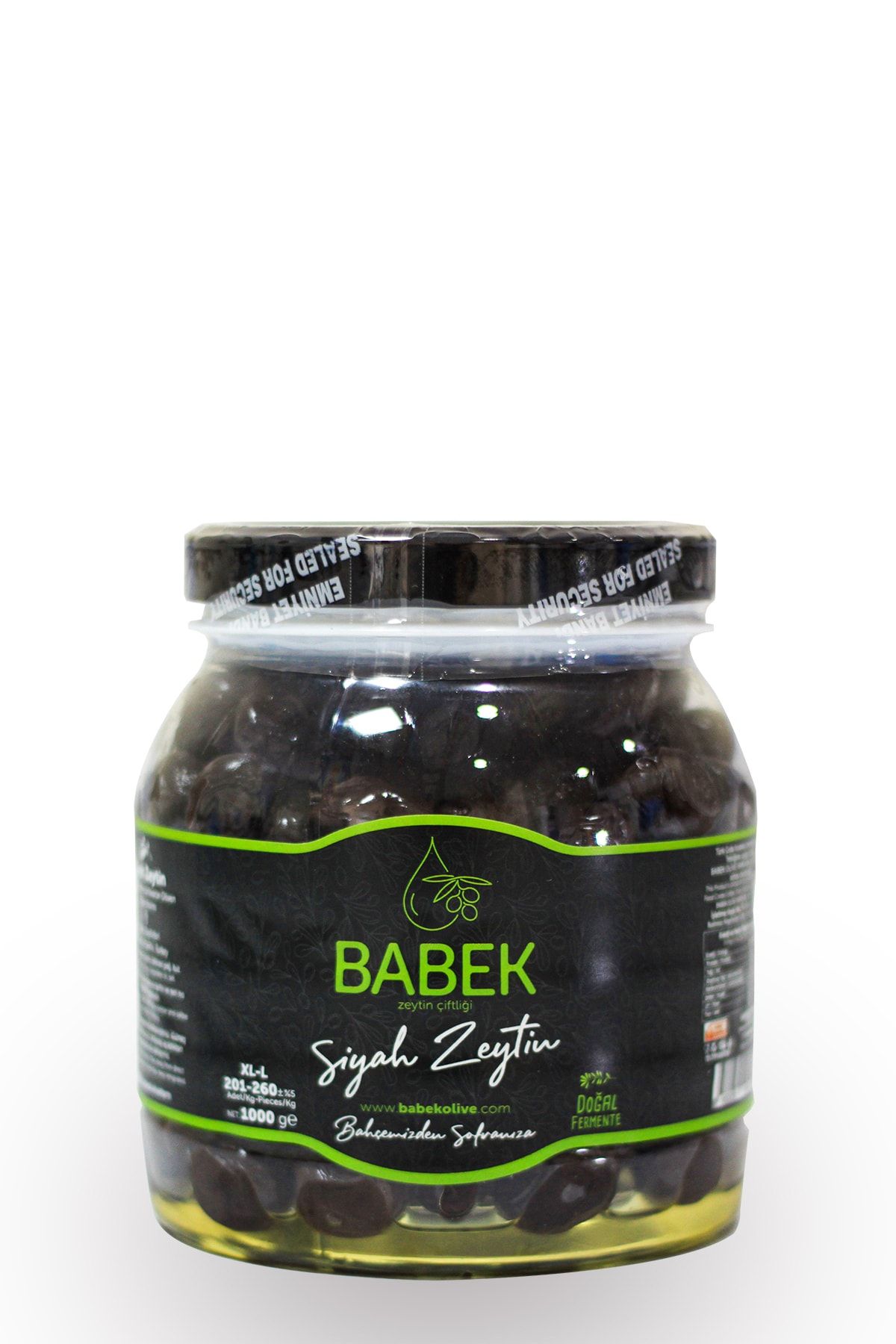 BABEK OLİVE FARM Doğal Fermente Siyah Zeytin Cam Pet Kavanoz Xl-l 1000gr