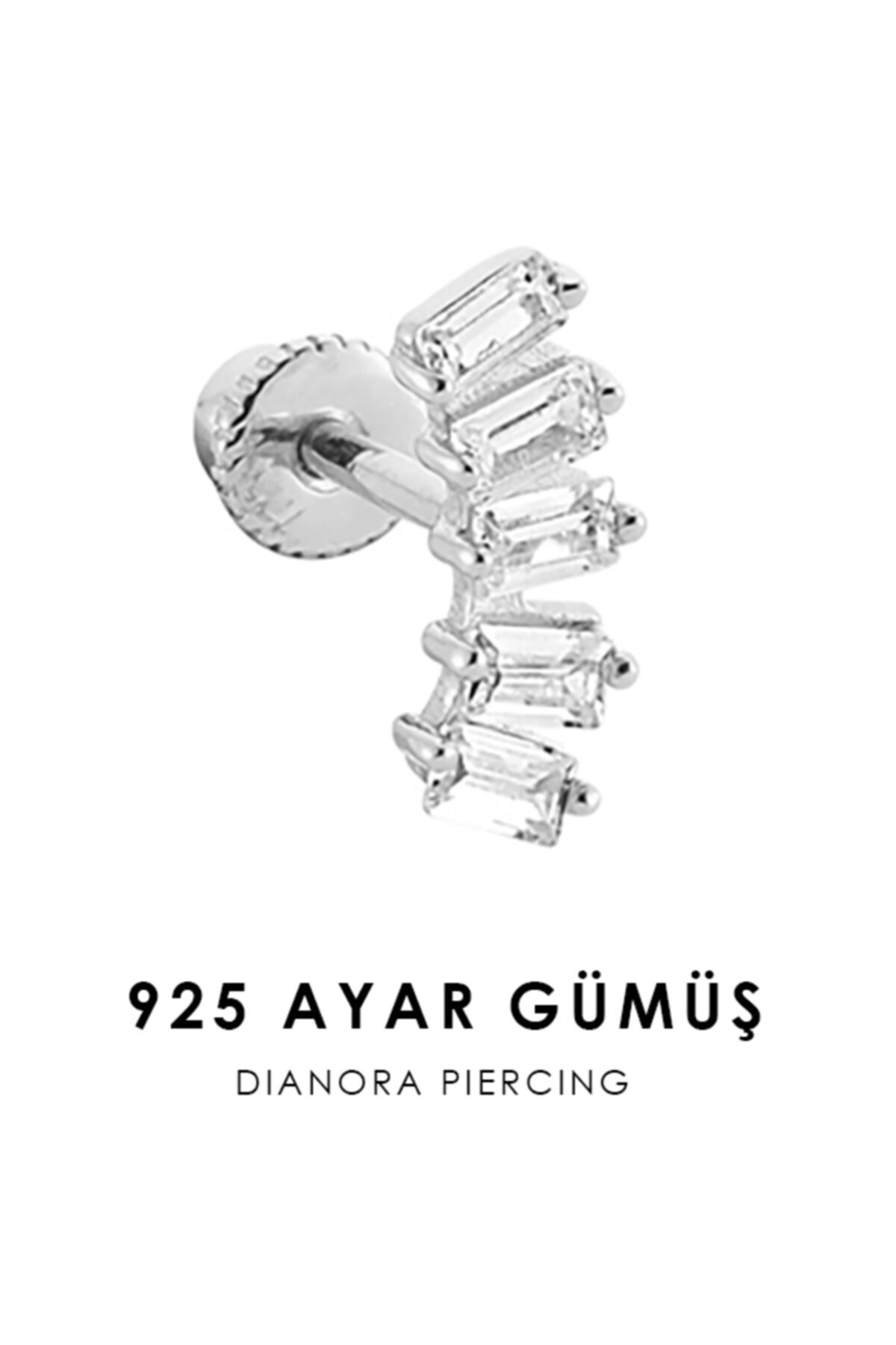 Dianora Piercing Beş Taşlı Baget Gümüş Helix Piercing