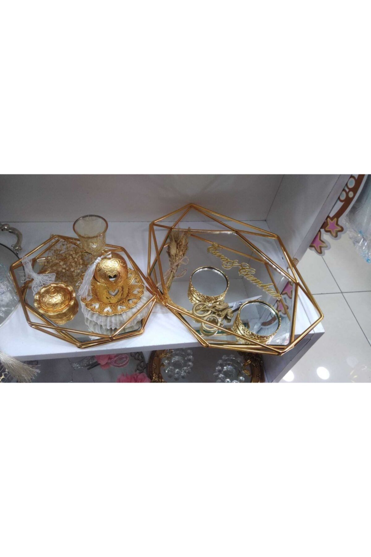 ilayda kına Prizma Gold Nişan Tepsi Damat Kahve Fincanı