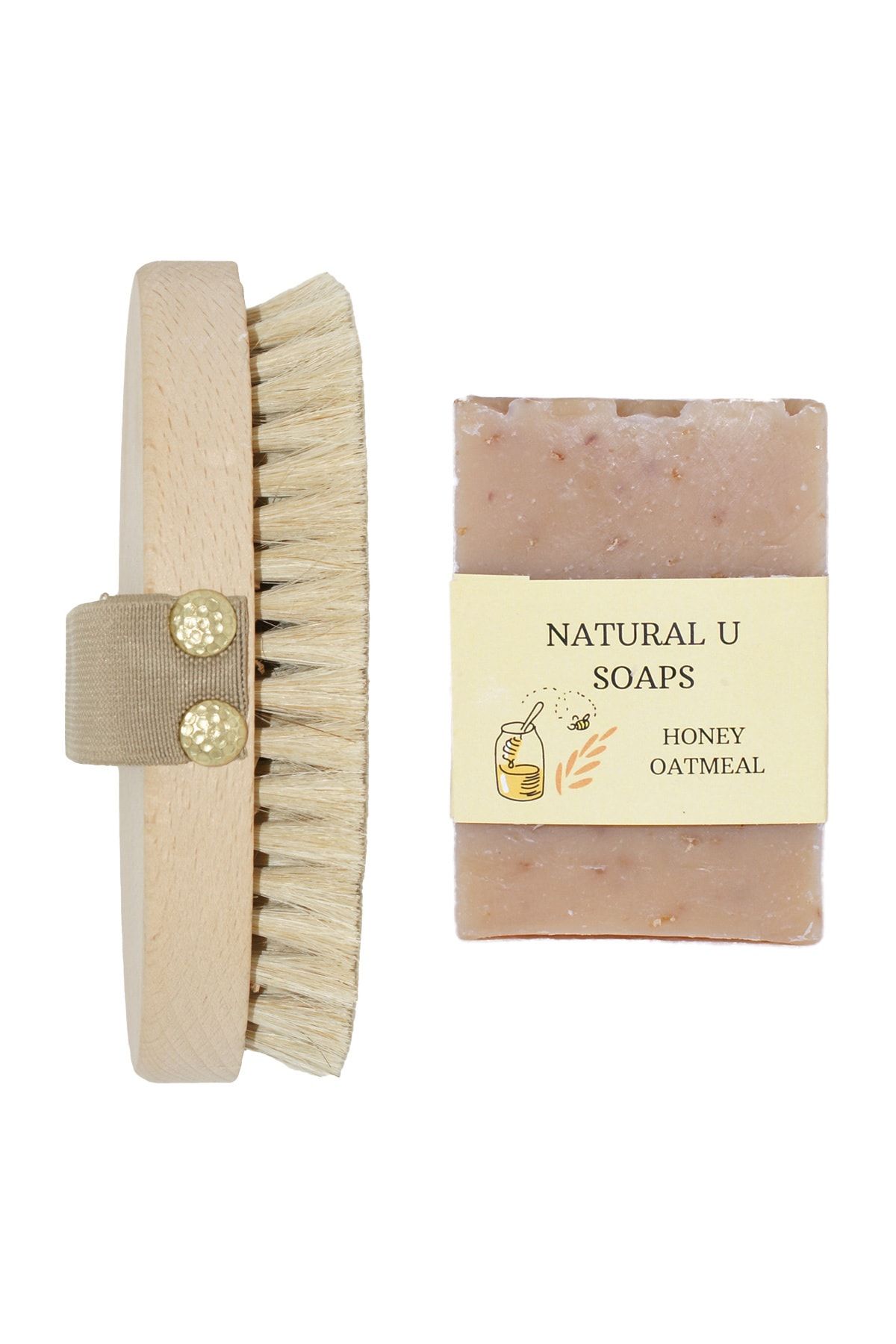 Natural U %100 Doğal At Kılı Selülit Fırçası Ve Doğal Bal Yulaf Sabunu Seti