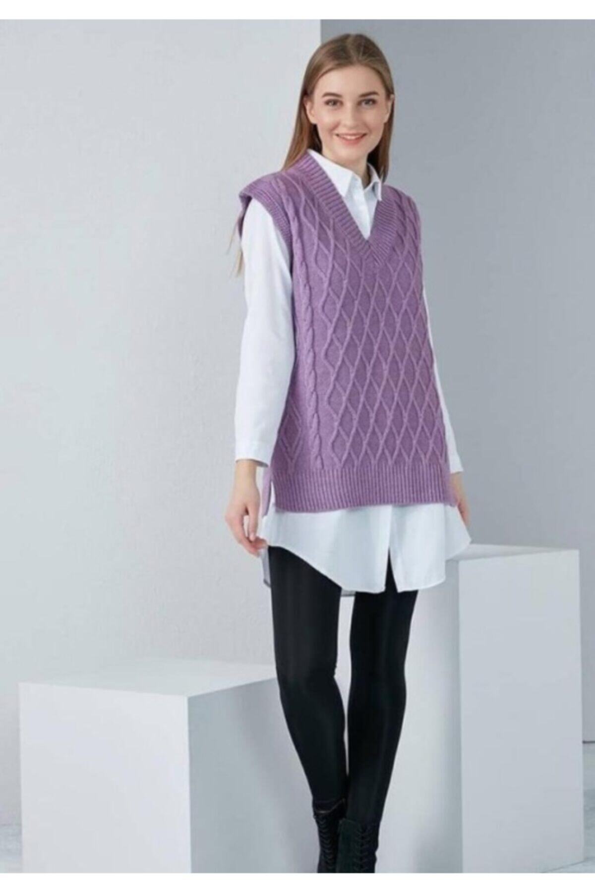 Eymen Stone Kadın Lila Modelli Triko Süveter