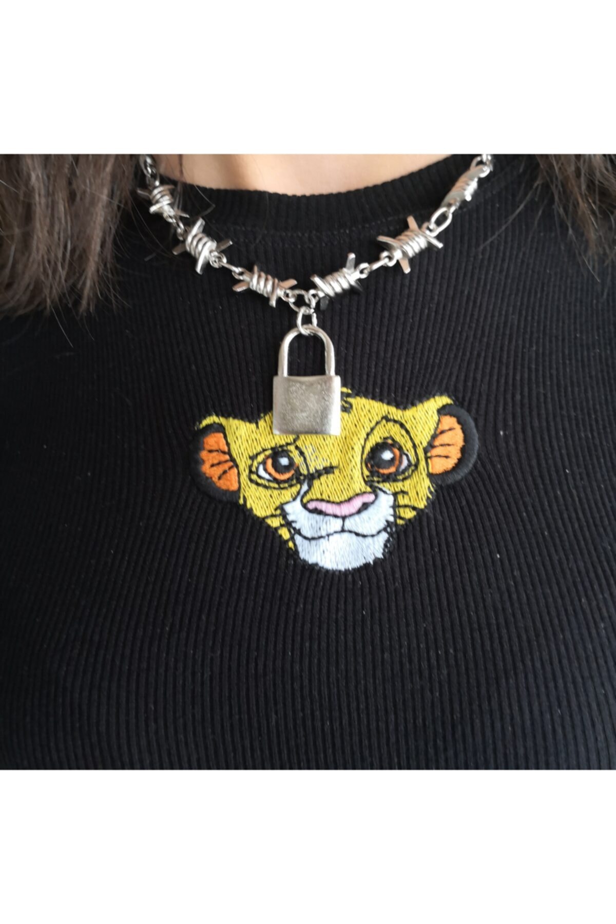 Deneme Zamanı Dikenli Tel Kilit Tasma Choker Kolye