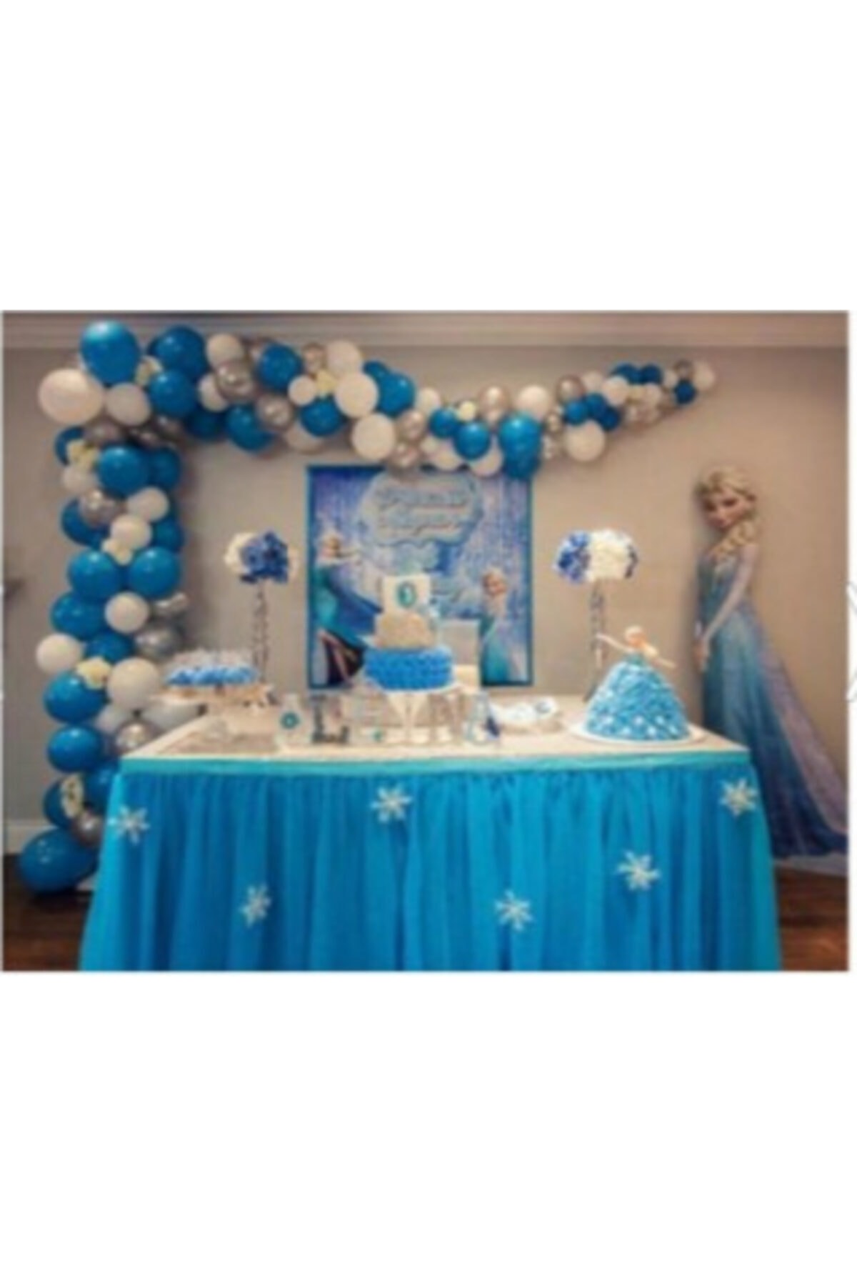 Partini Seç 100 Adet Metalik Balon Ve 5 Metre Balon Zinciri (mavi - Gümüş - Beyaz) Frozen Elsa Anna Konsept