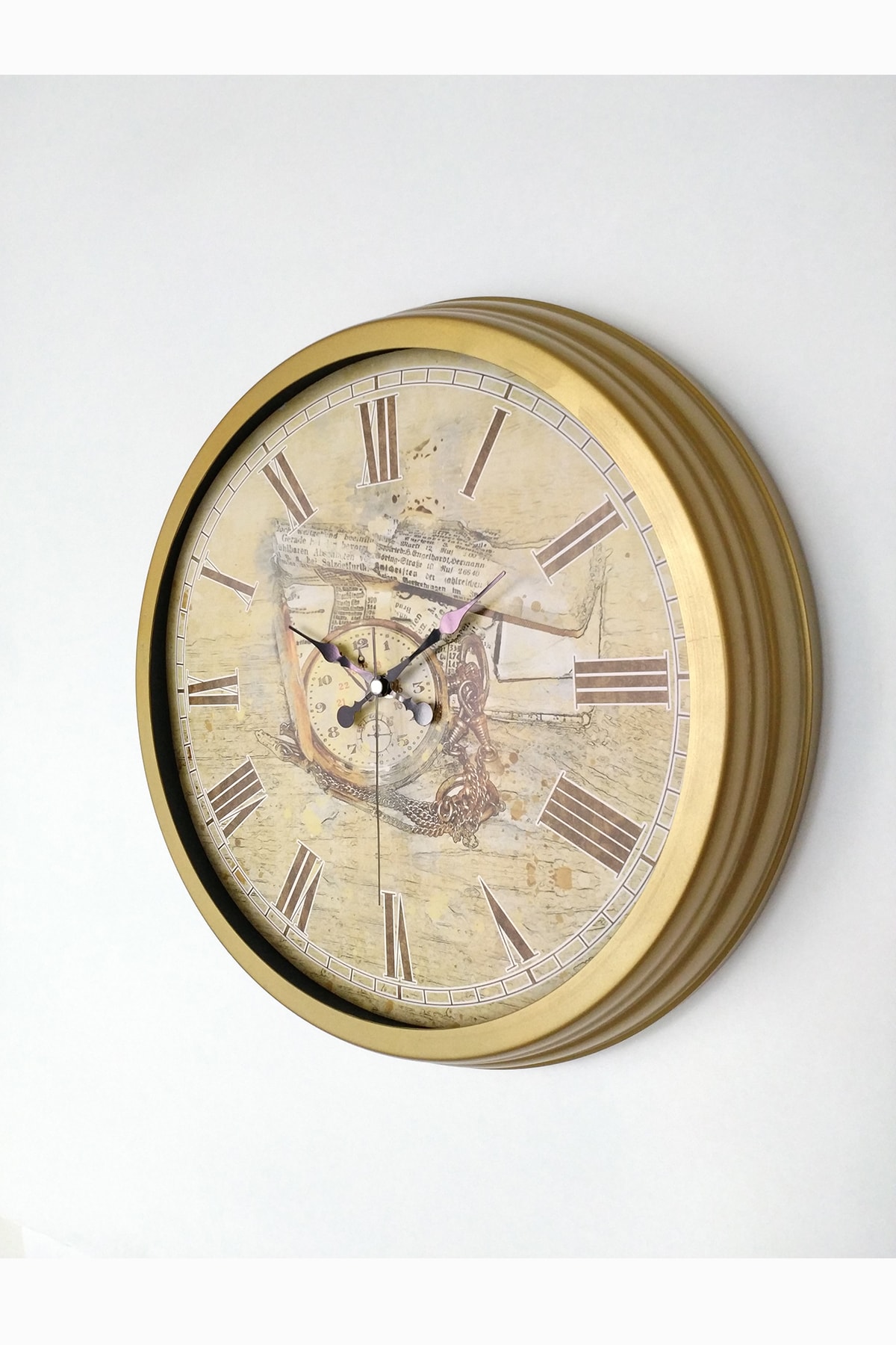 Platin Saat 40 Cm Metal Gold Time Duvar Saati