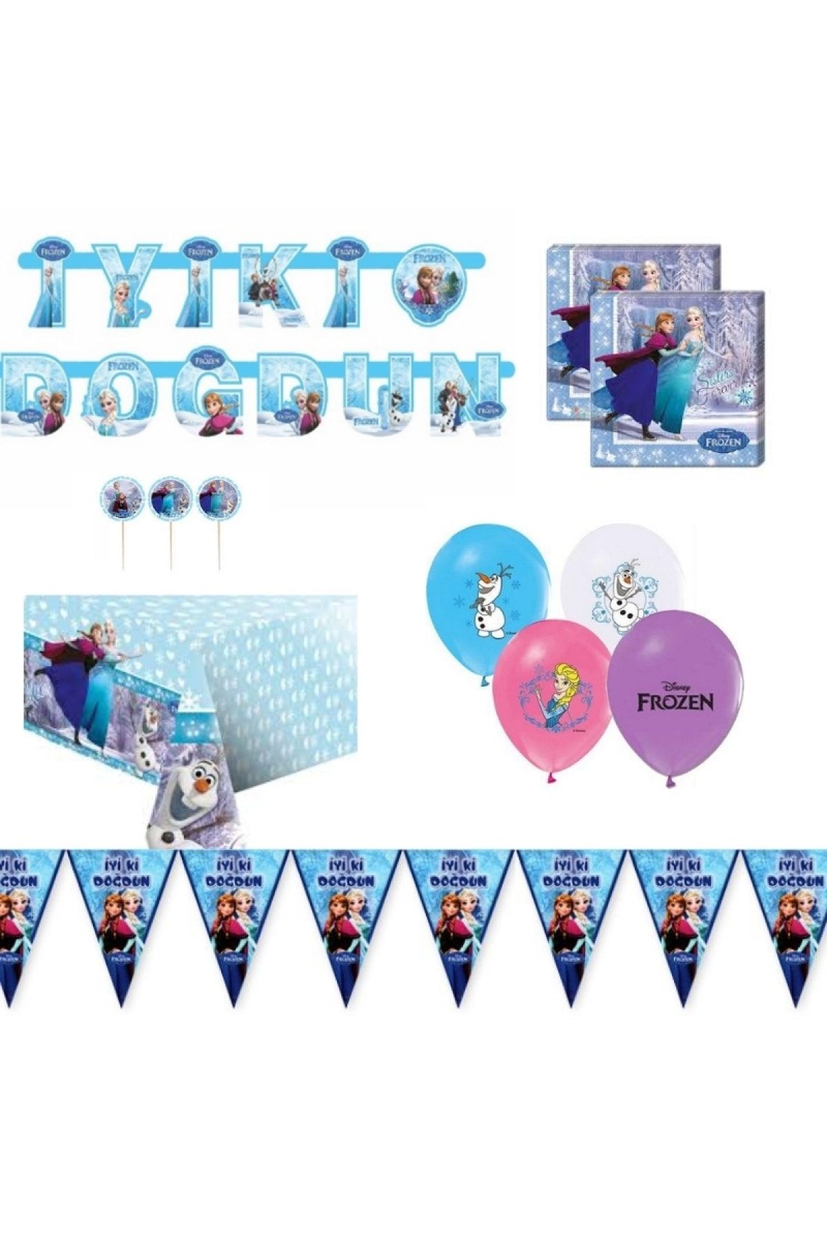 REST Parti Frozen Elsa Anna Doğum Günü Süsleme Seti 10 Kişilik