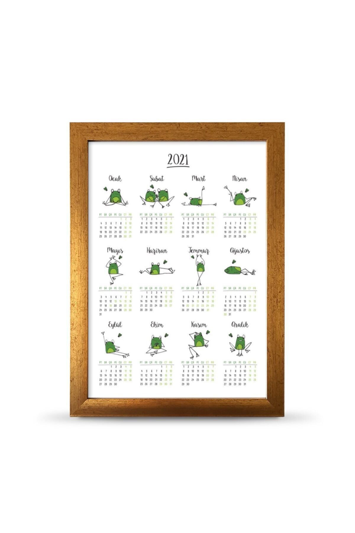 bi'aldım Kurbağalı Yoga Çerçeveli Takvim - 21x30 Cm A4 Boy
