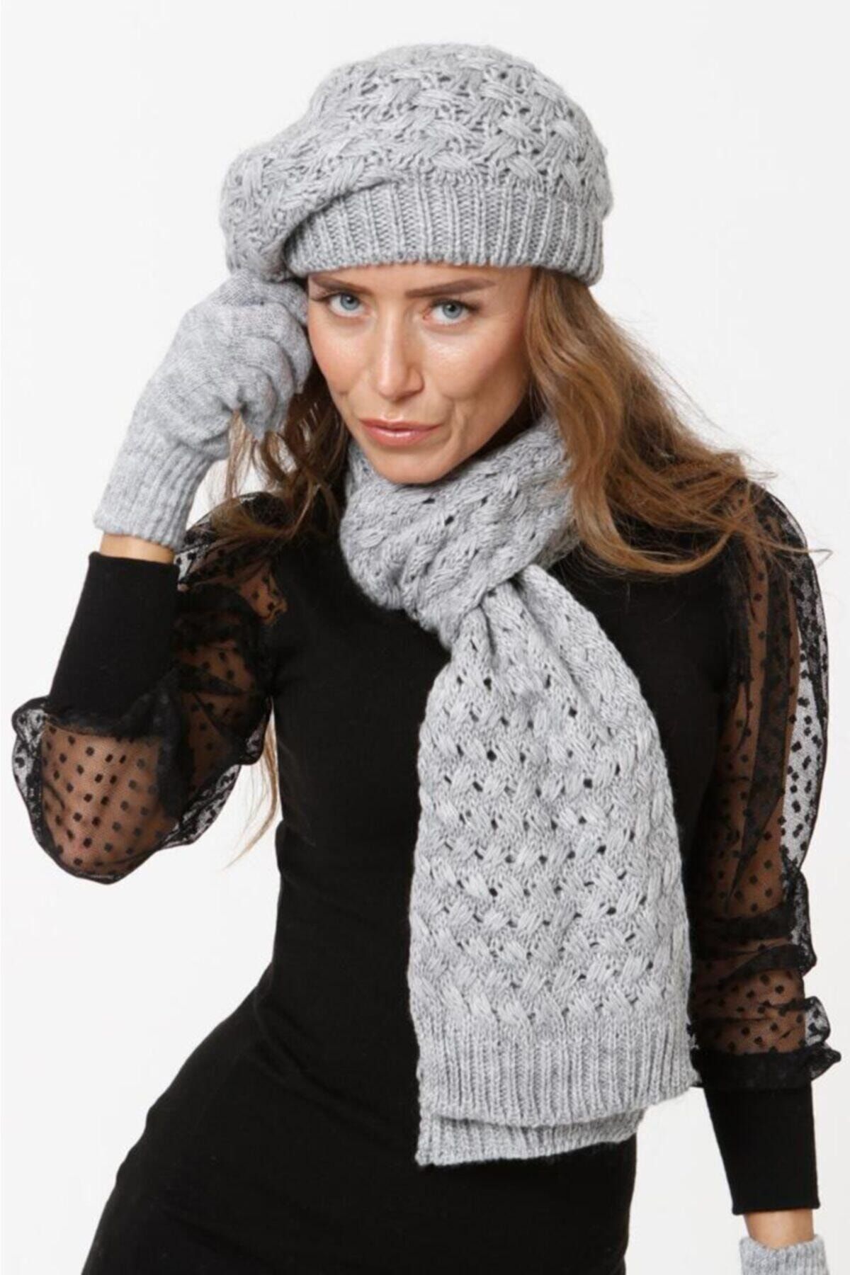 EKstore Atkı Bere Eldiven Takımı - 3'lü Set Gri