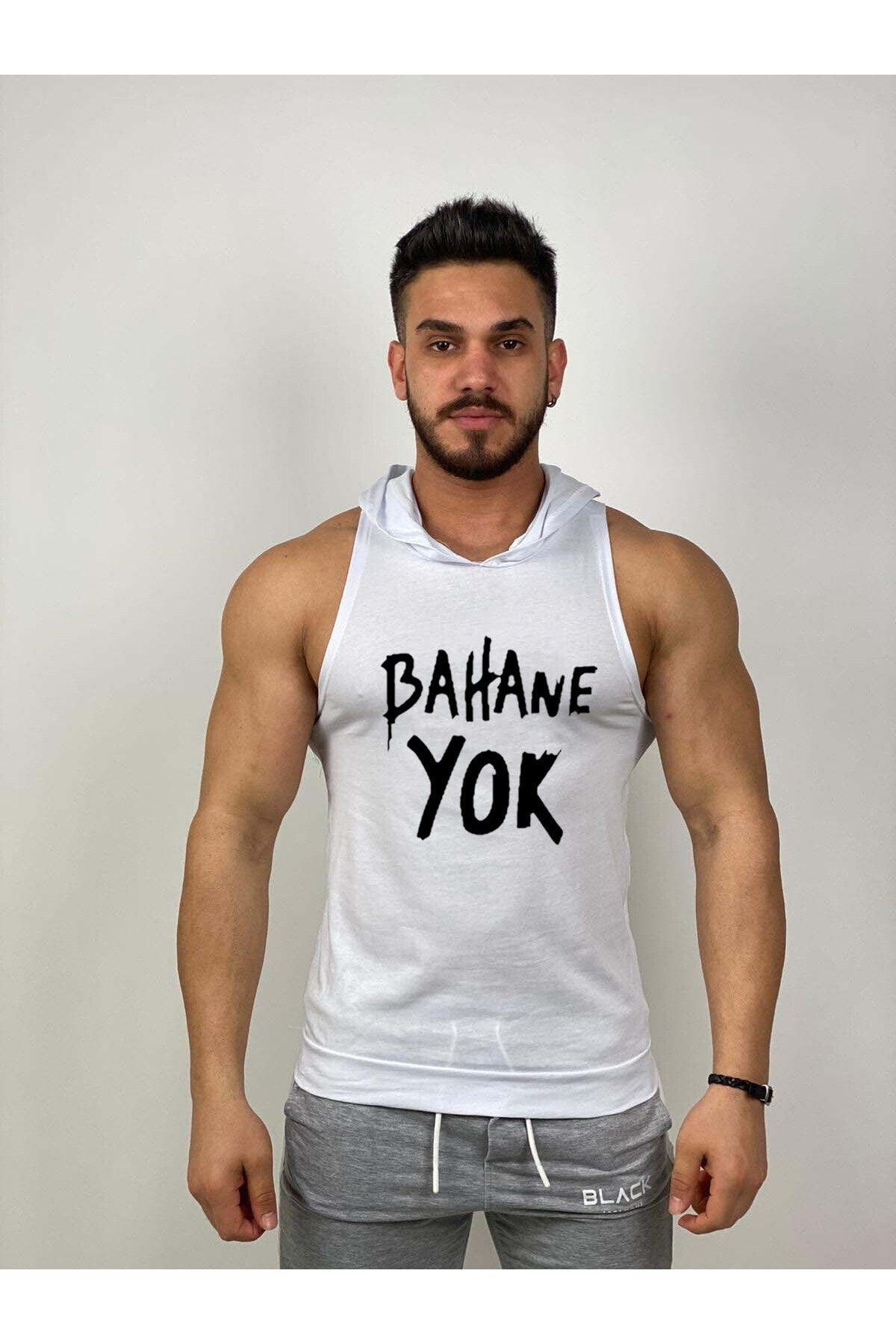 Black İstanbul Black - Bahane Yok - Tank Top Gym Kapşonlu Hoodie Sporcu Atleti