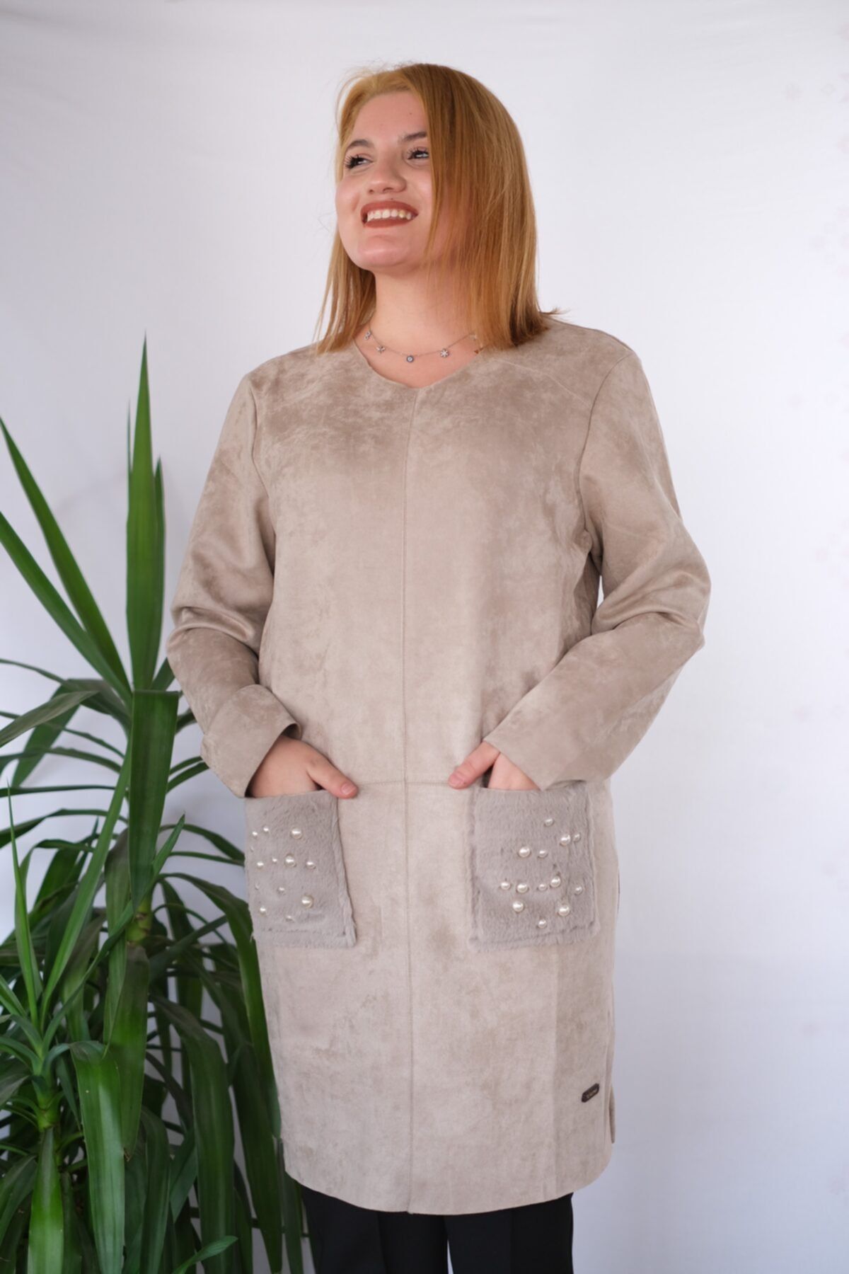 FTZ WOMEN Kadın Bej Cepli Süet Tunik 19-150