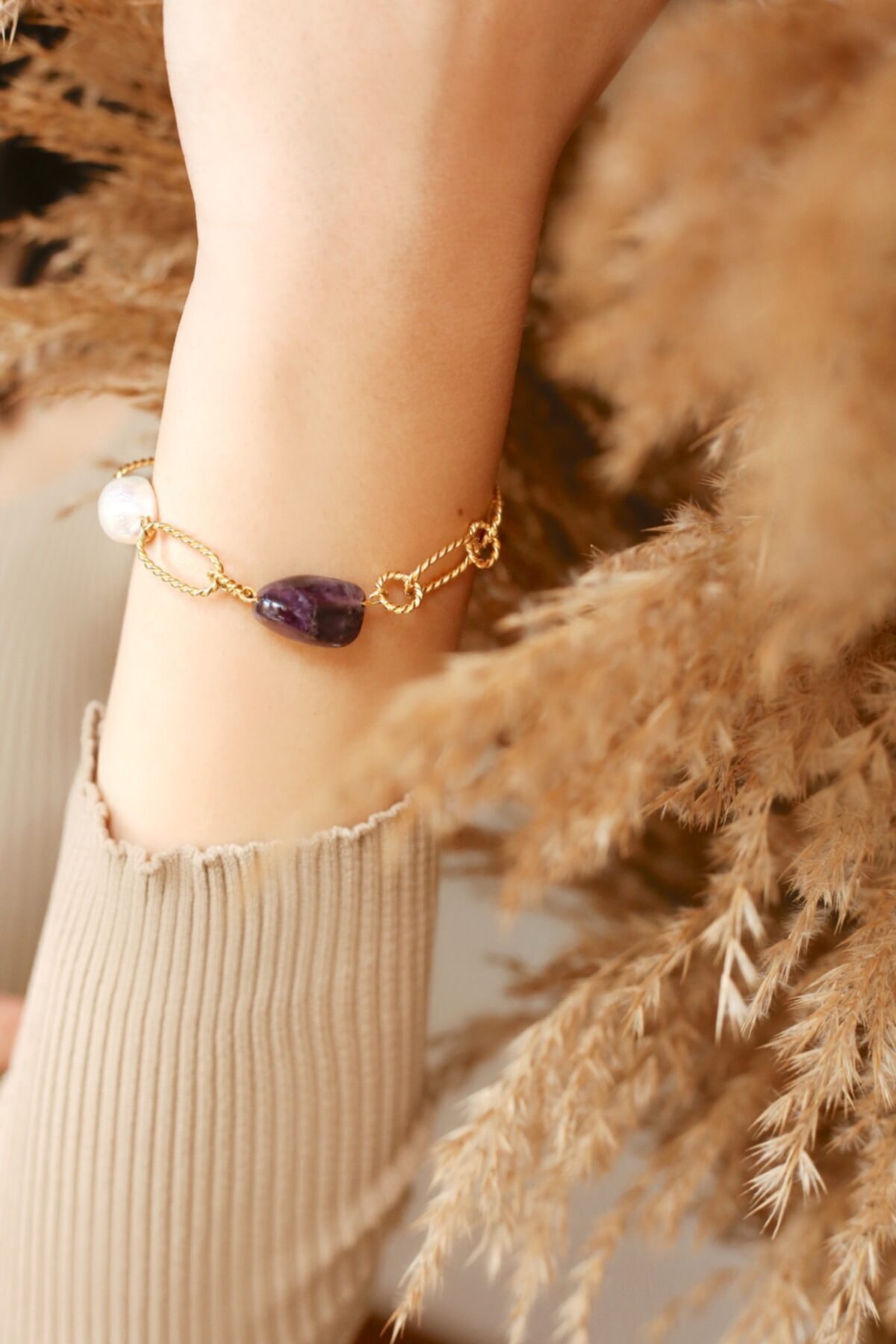 LİNYA JEWELLERY Kadın Elly & Mor Taş Bileklik