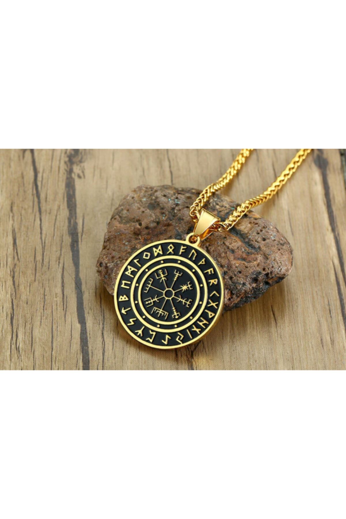 daisybydaisy Altın Renk Paslanmaz Çelik Vegvisir Pusula Viking Kolye