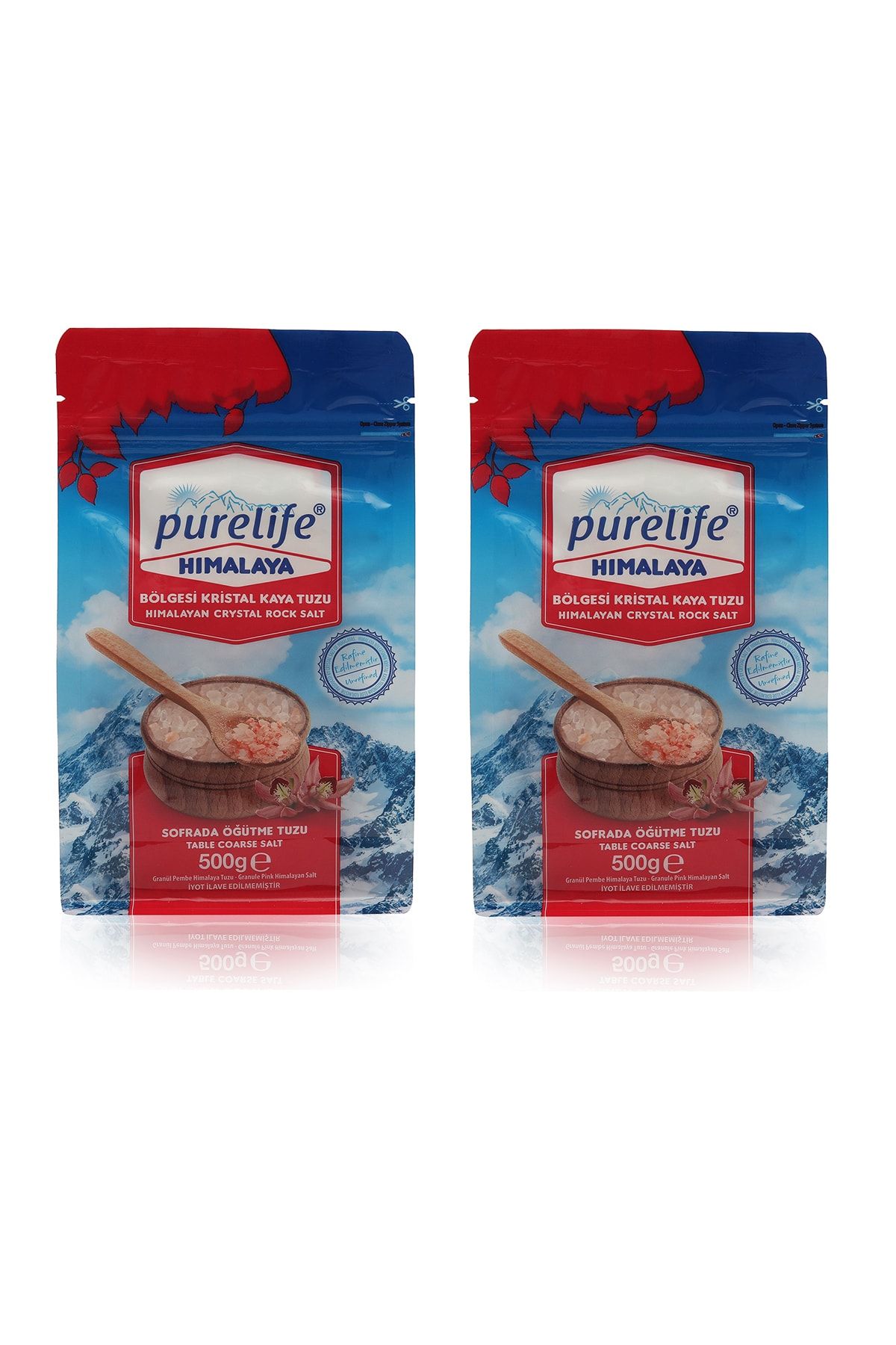PureLife Himalaya Tuzu - Set - Granül Kristal Kaya Tuzu Pembe - 2x500g