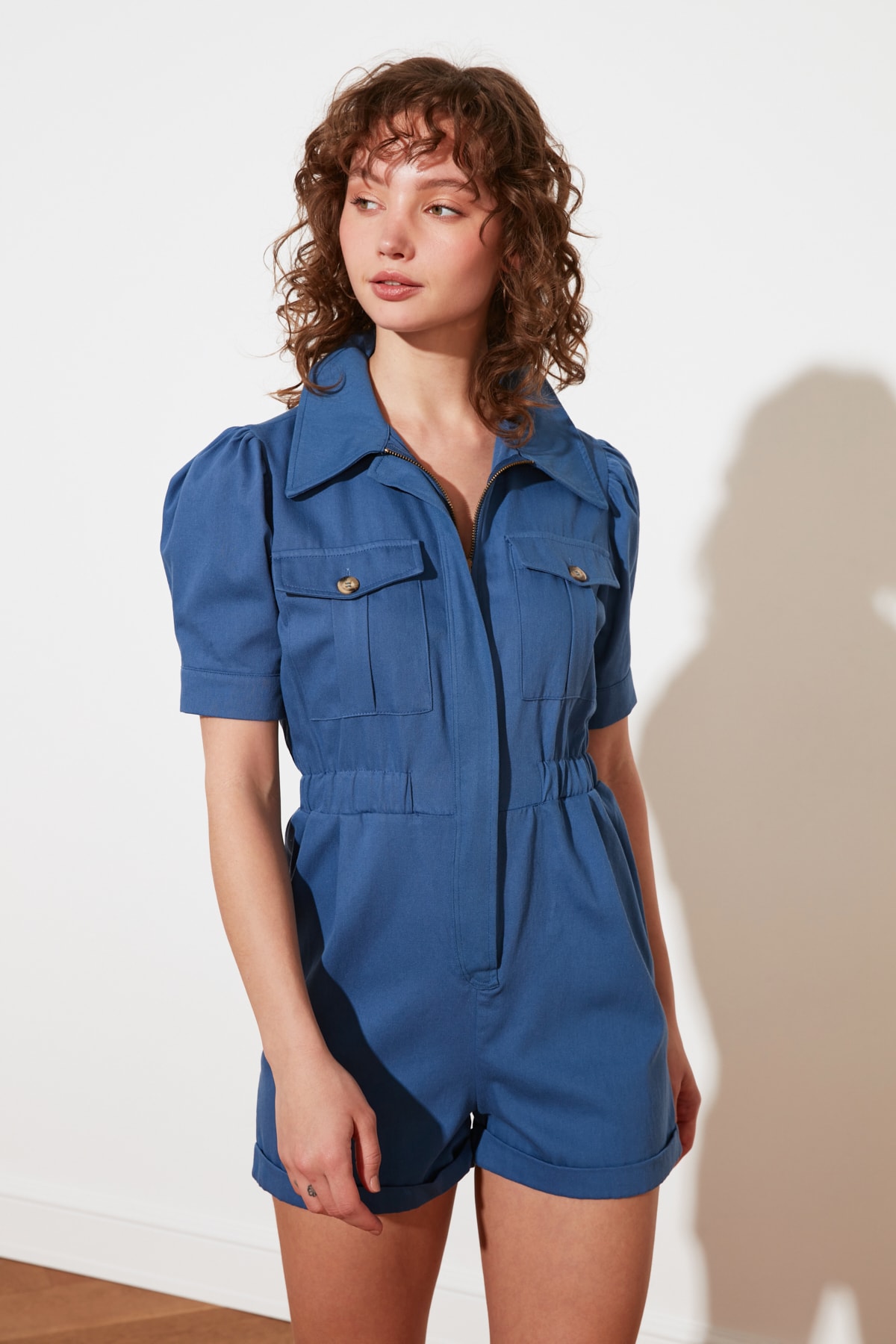 TRENDYOLMİLLA Indigo Petite Cep Detaylı Tulum TWOSS21TU0165