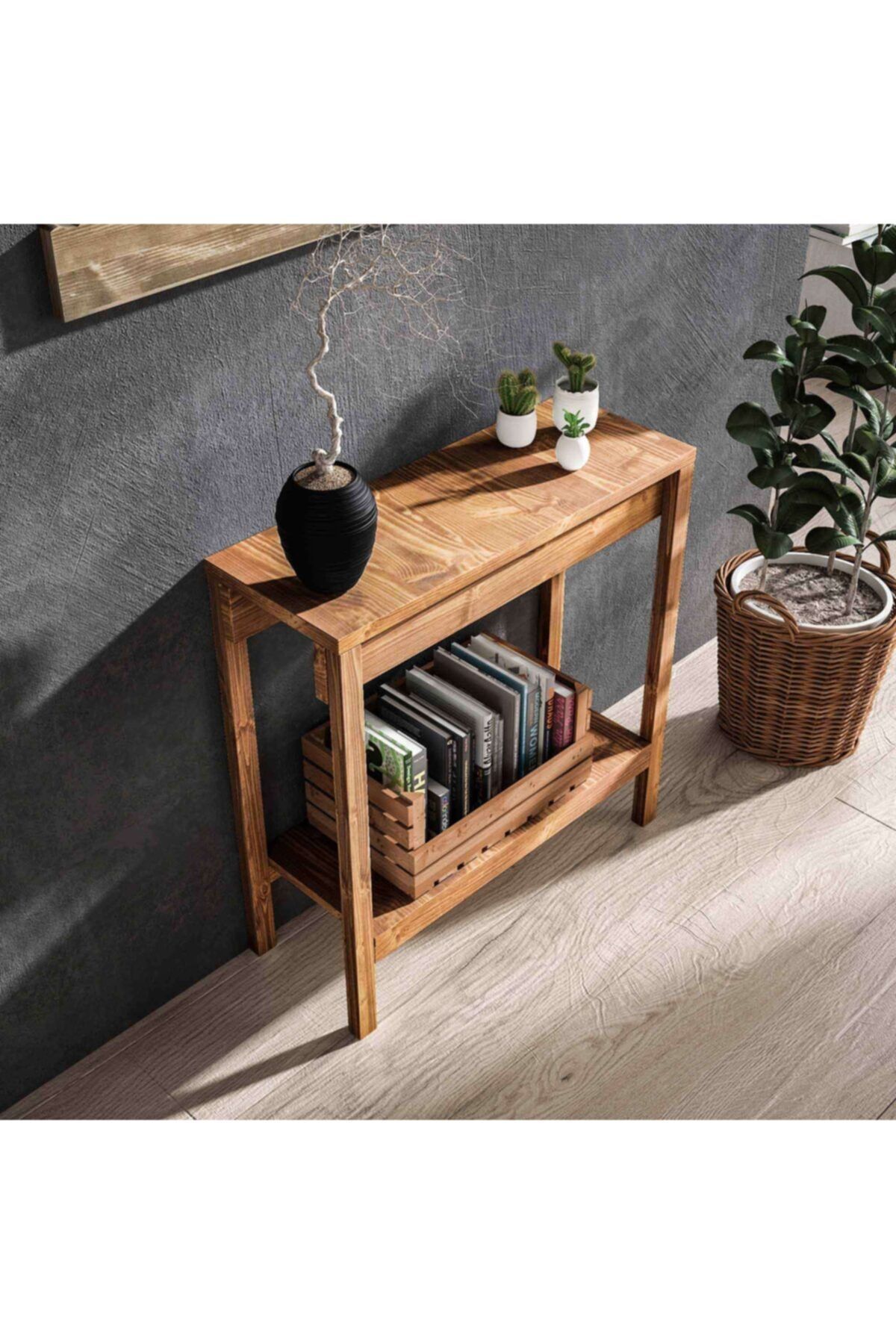 Woodesk Masif Ağaç Tik Renk 80x30 Cm Dresuar