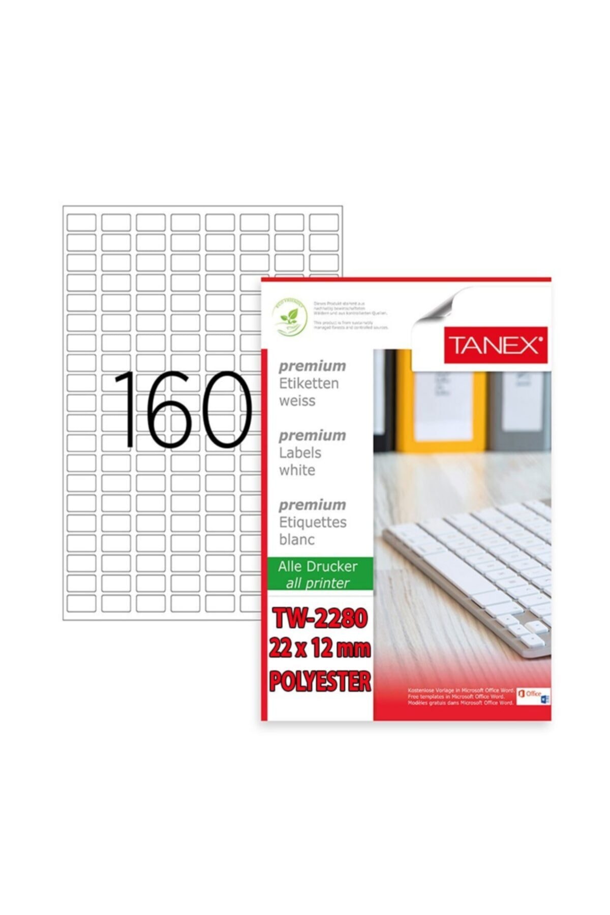 Tanex Tw-2280 22x12 Mm Polyester Beyaz Laser Etiket 25 Ad./pk.