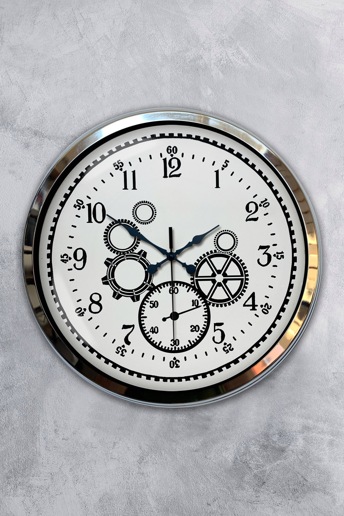 Platin Saat 40 Cm Krom Metal Mekanik Duvar Saati