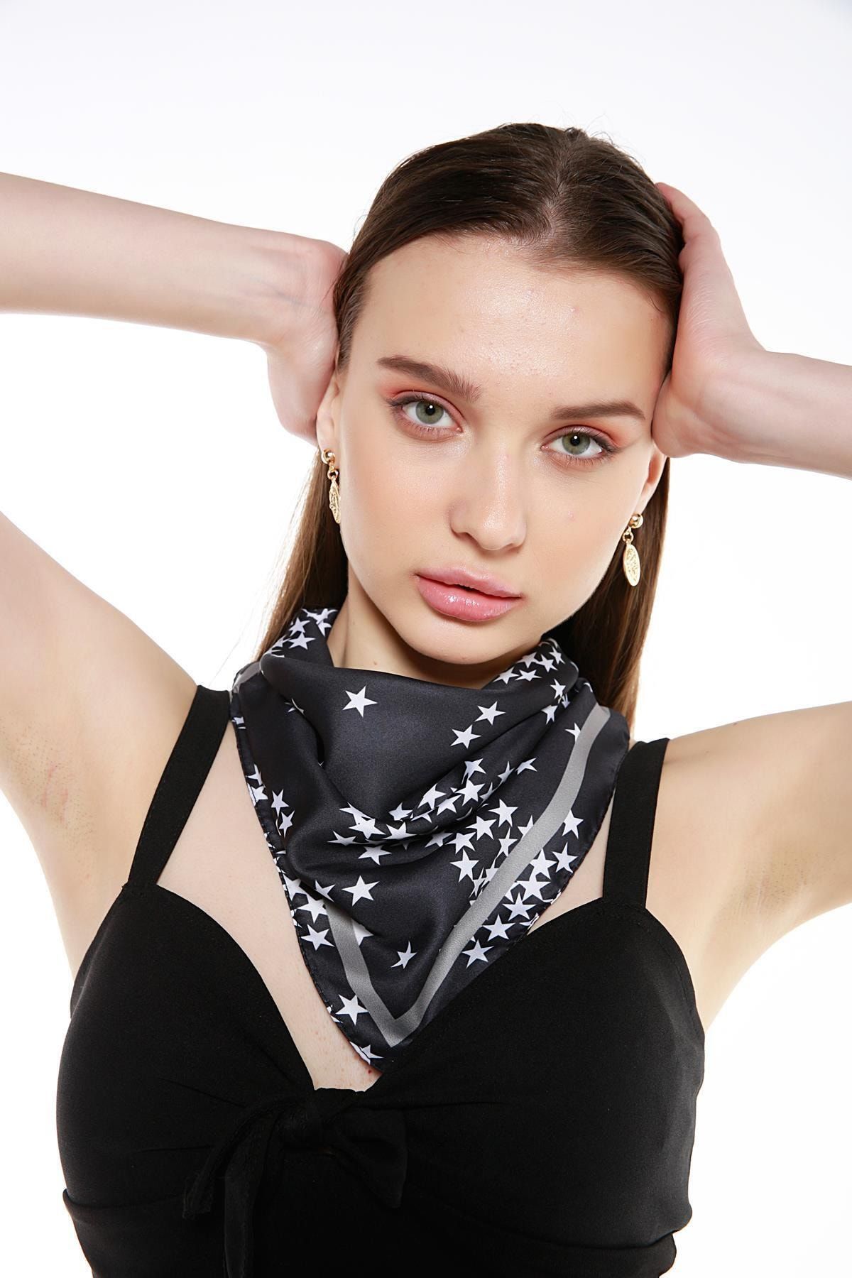 YLondon 13739 Yıldız Desenli Siyah Bandana Fular